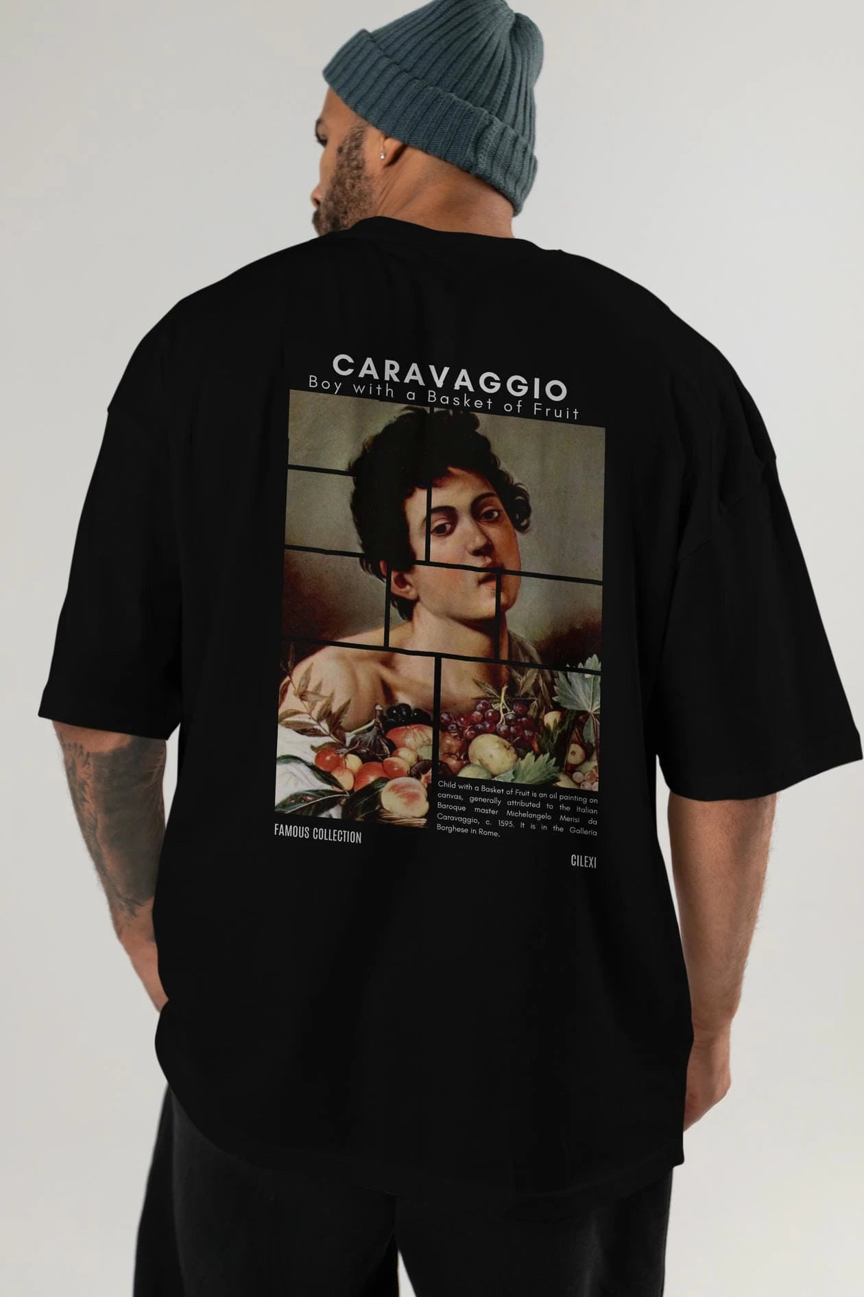 Caravaggio Boy Arka Baskılı Oversize t-shirt Erkek Kadın Bisiklet Yaka Pamuk tişort