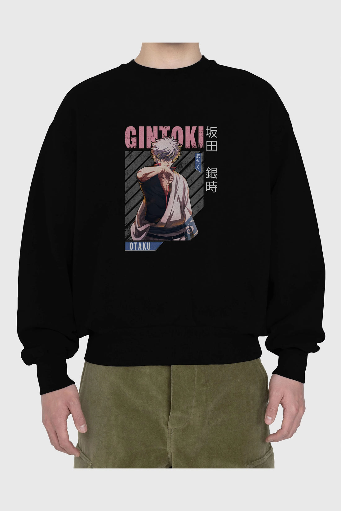 Gintoki Sakata Anime Ön Baskılı Oversize Sweatshirt Erkek Kadın Unisex