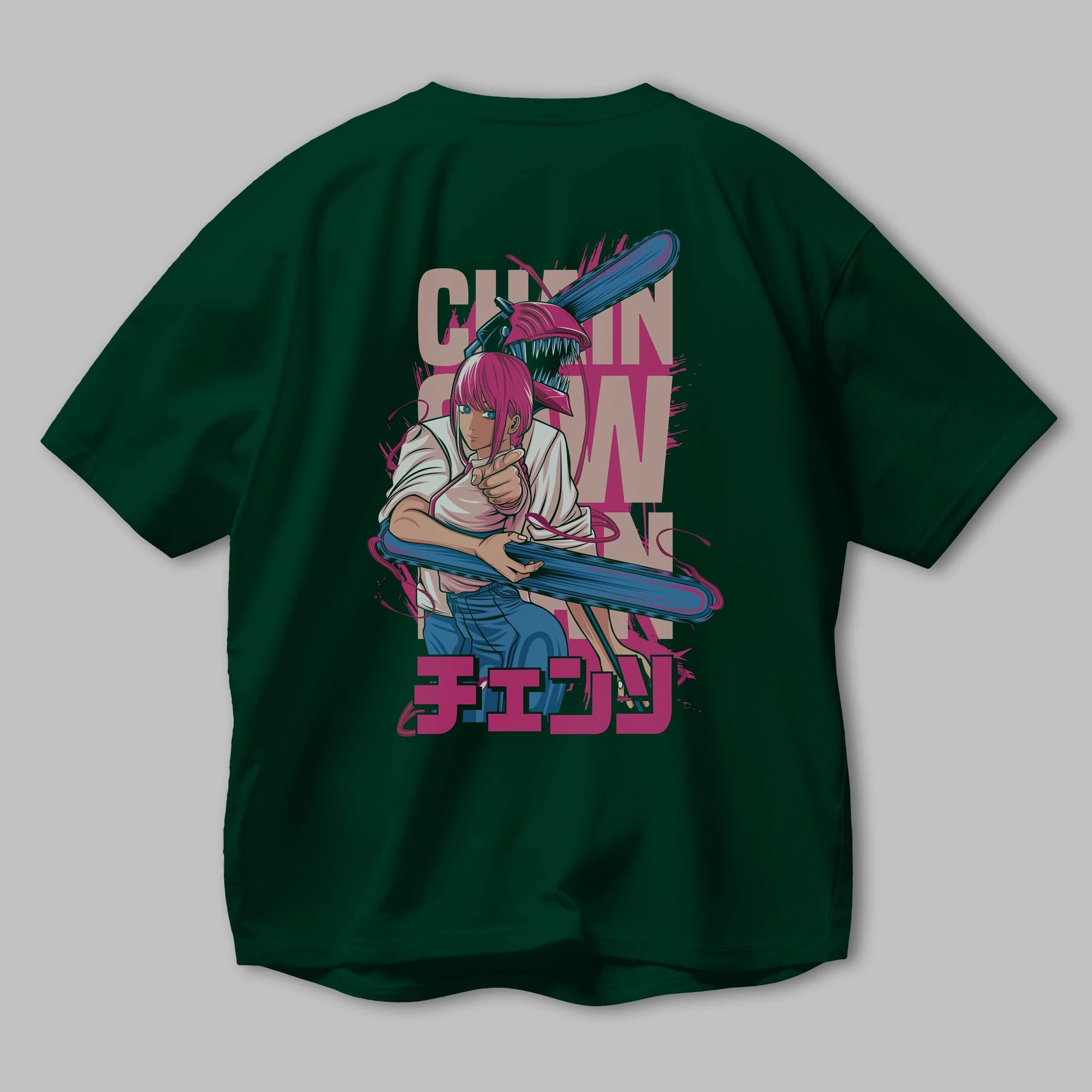 DENJI and MAKIMA Anime Arka Baskılı Oversize t-shirt Erkek Kadın Unisex