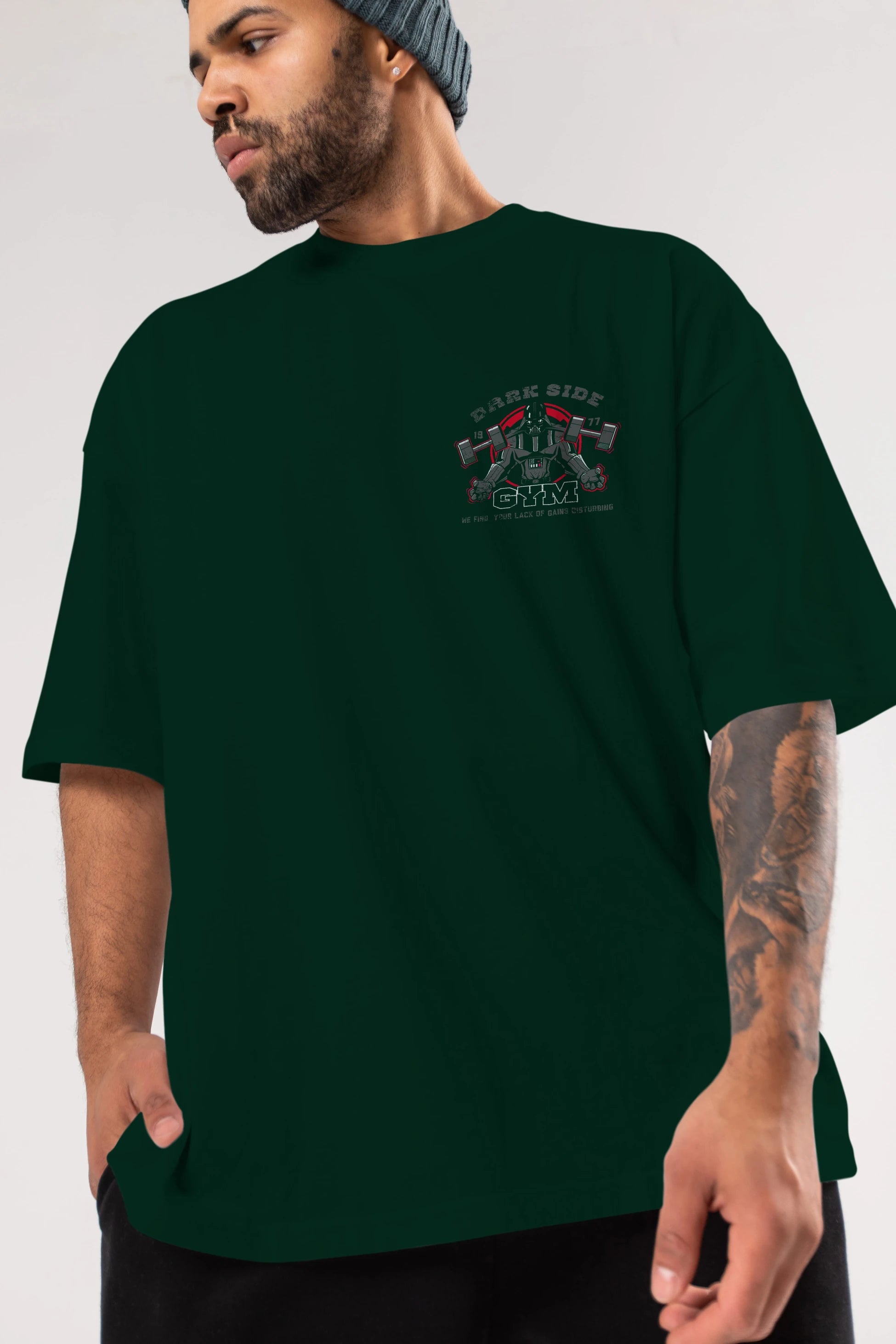 Darth Vader GYM Ön Sol Baskılı Oversize t-shirt Erkek Kadın Unisex %100 Pamuk Bisiklet Yaka tişort