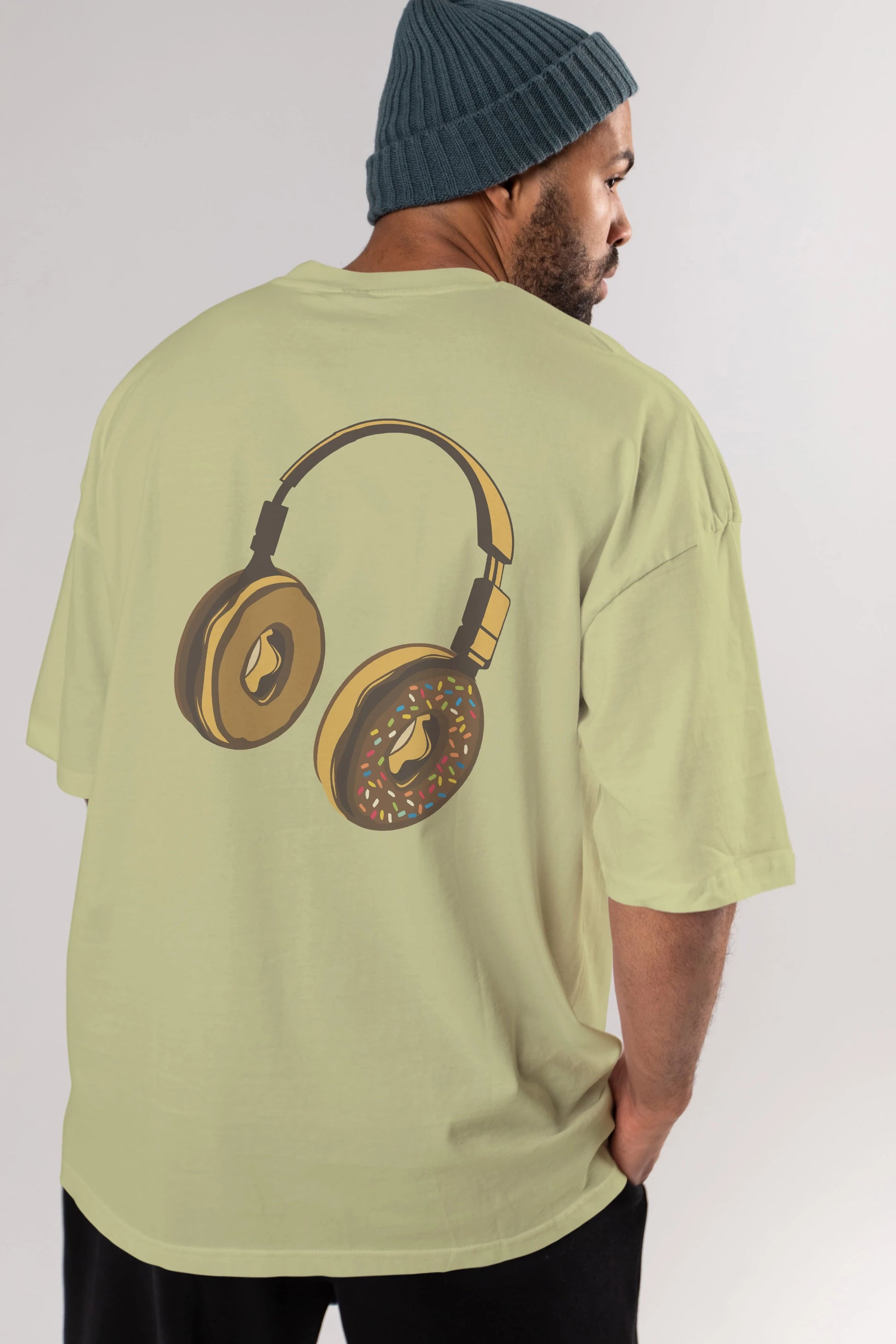 Headphone Donut Arka Baskılı Oversize t-shirt %100 pamuk Erkek Kadın Unisex