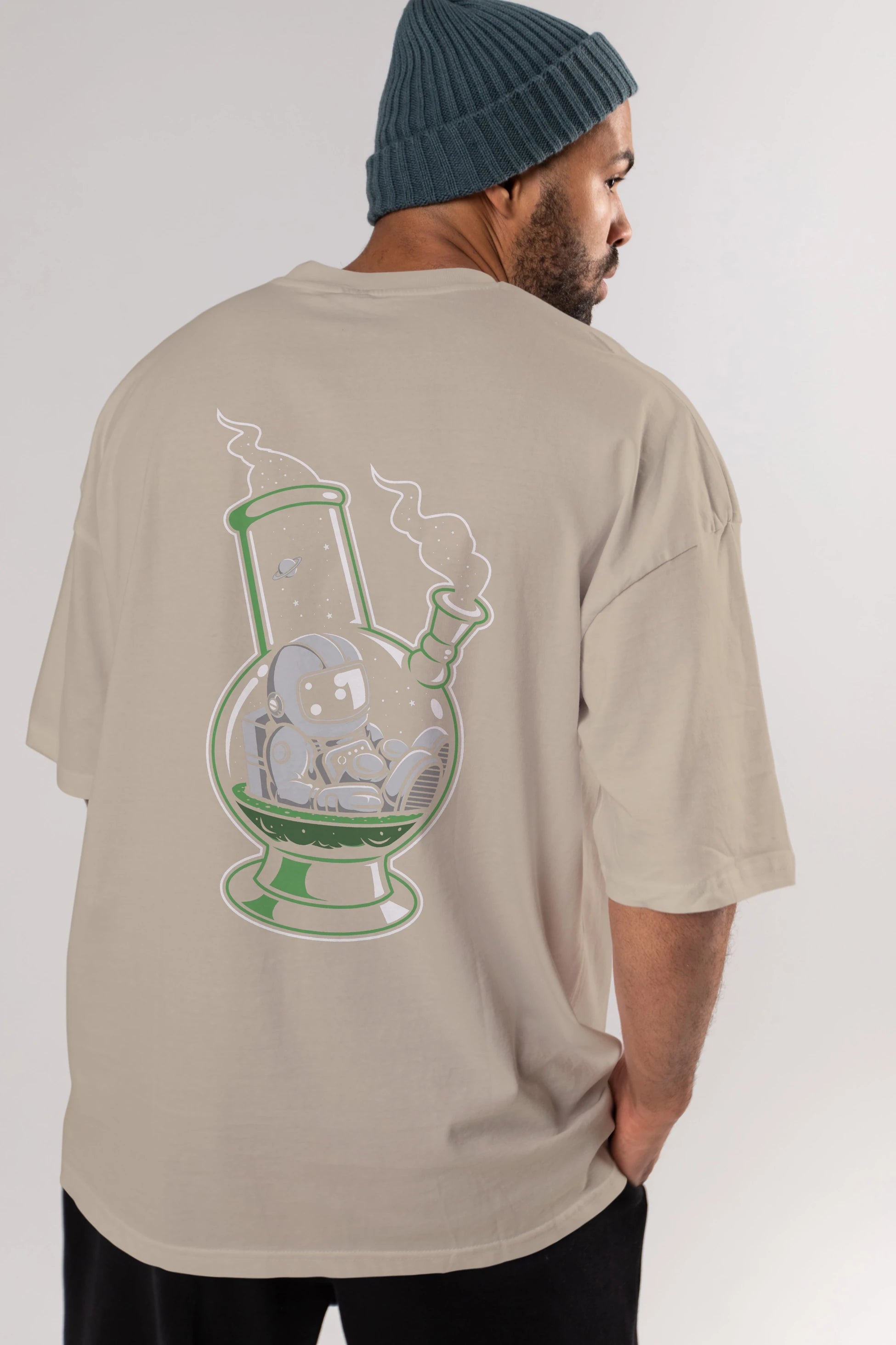 Astronaut Bong Arka Baskılı Oversize t-shirt Erkek Kadın Unisex