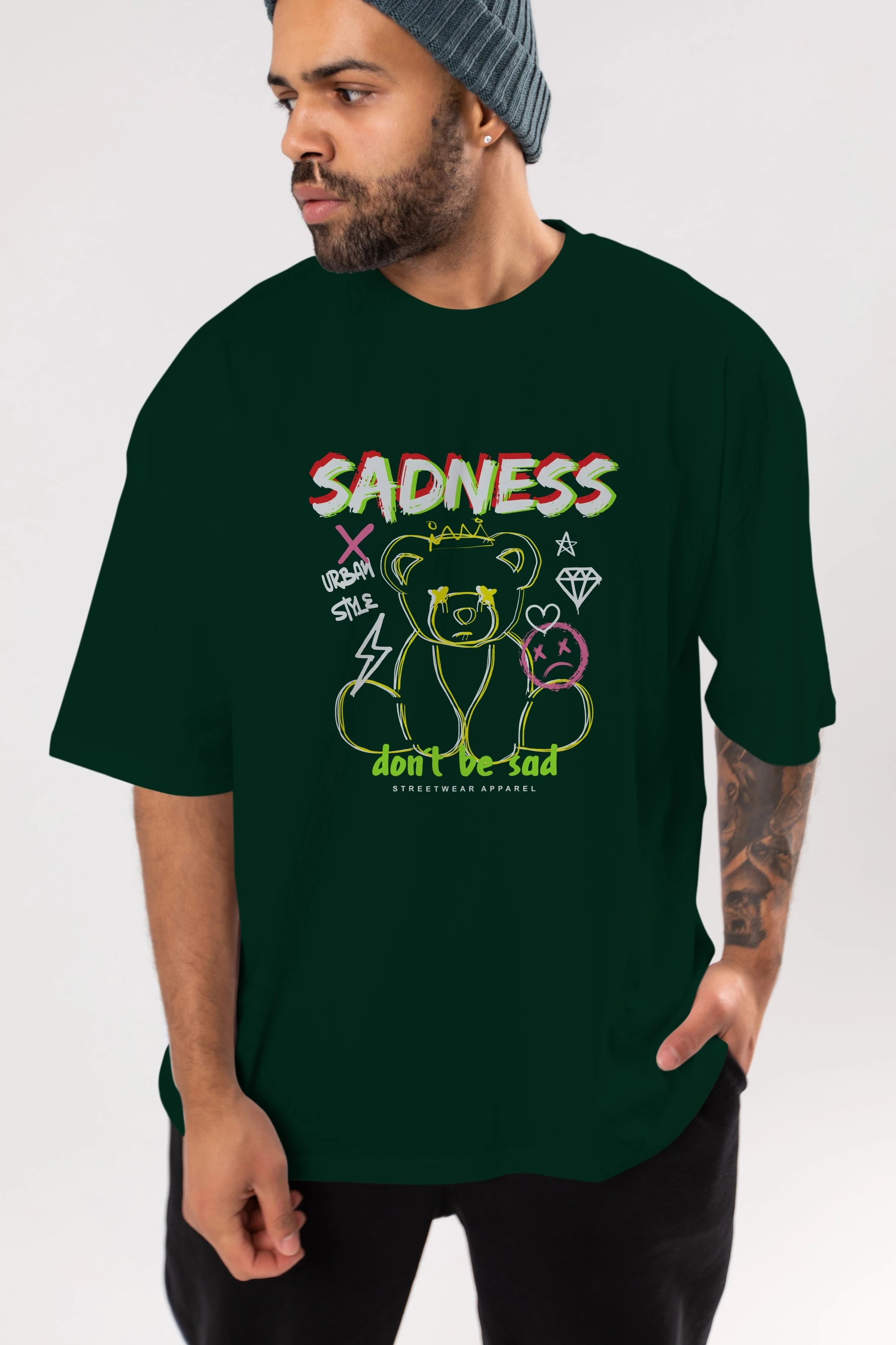 Teddy Bear Sadness Ön Baskılı Oversize t-shirt Erkek Kadın Unisex
