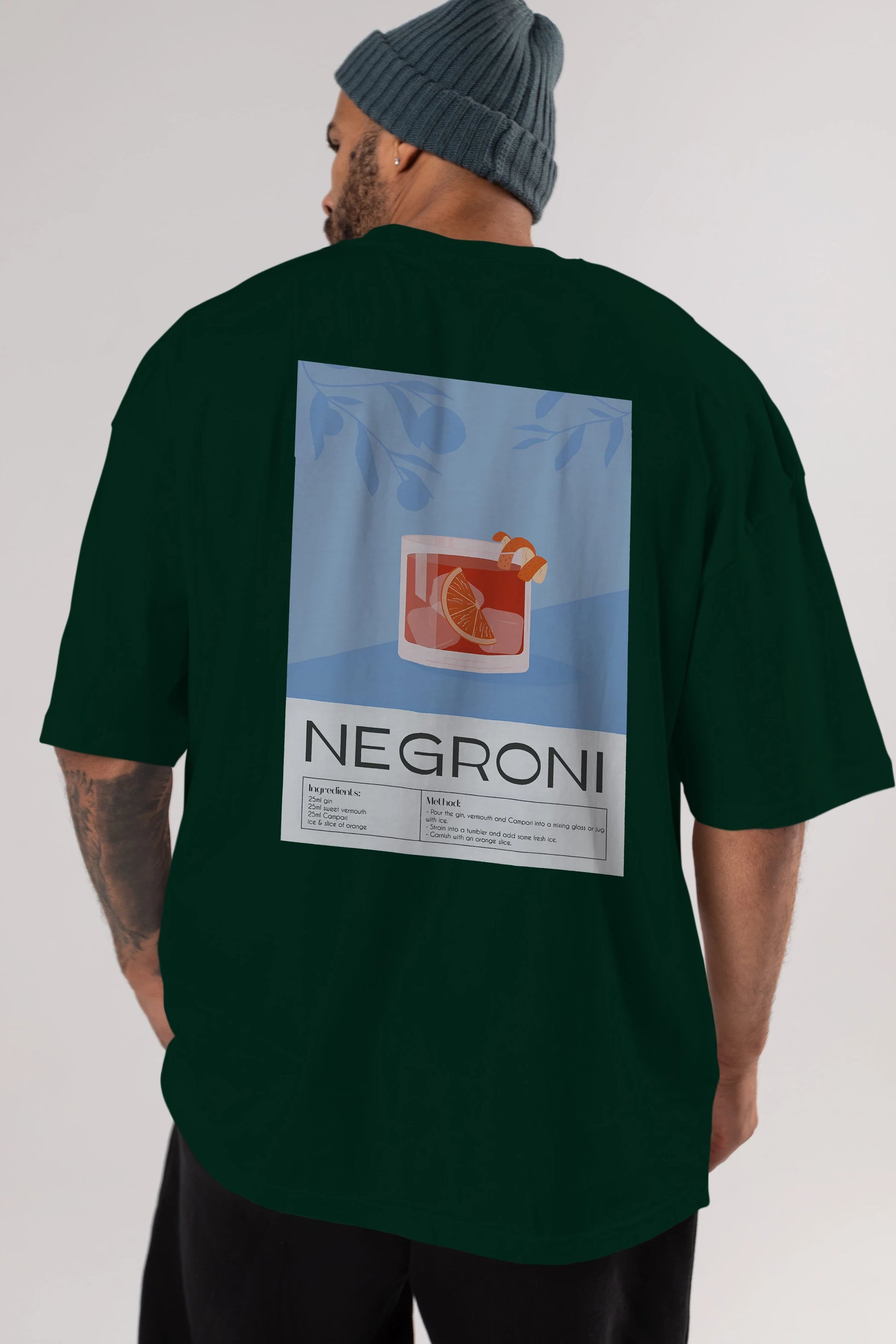 Negroni Arka Baskılı Oversize t-shirt Erkek Kadın Unisex %100 Pamuk Bisiklet Yaka tişort
