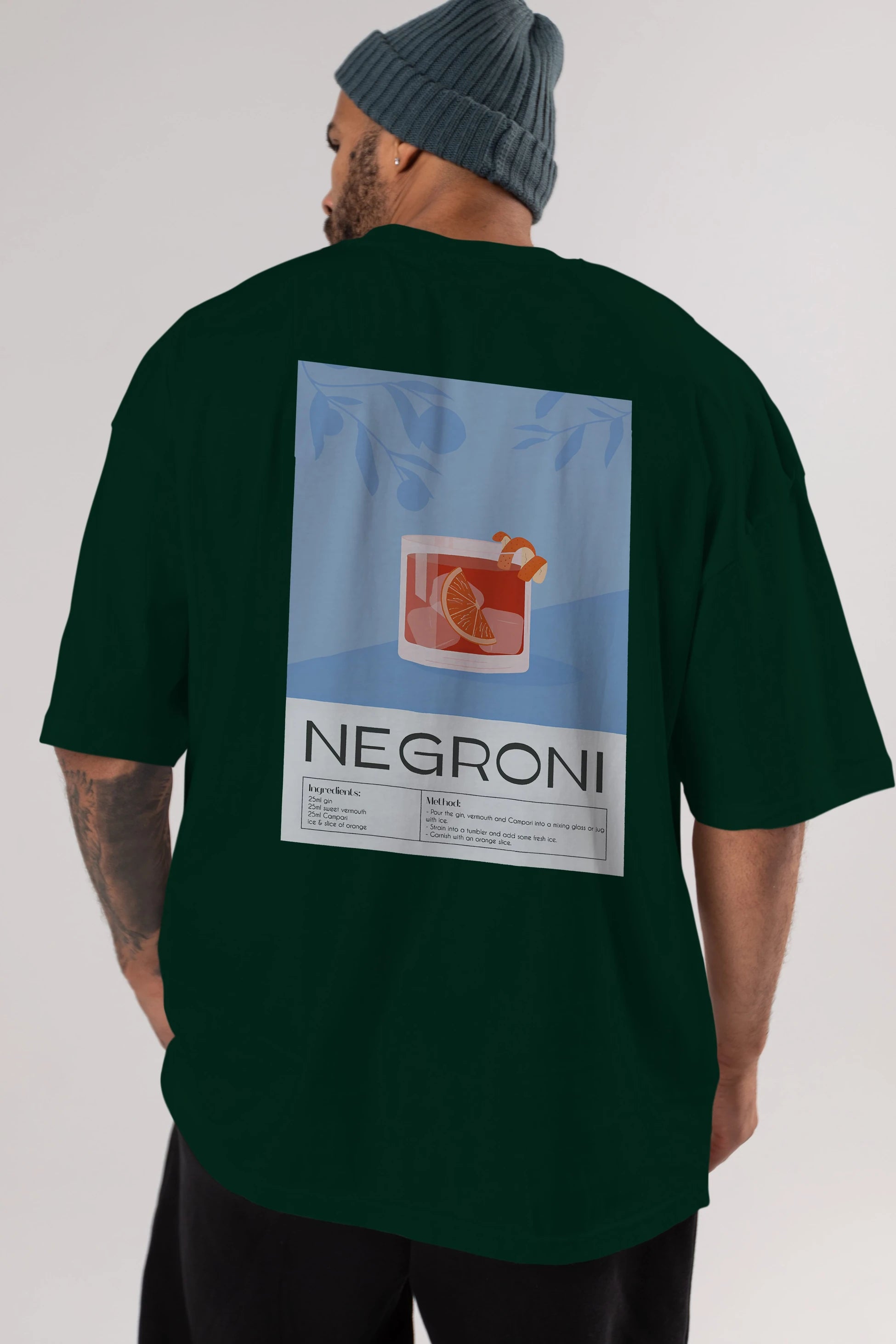 Negroni Arka Baskılı Oversize t-shirt Erkek Kadın Unisex %100 Pamuk Bisiklet Yaka tişort