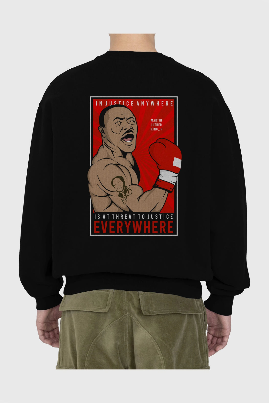 Luther King Boxer Arka Baskılı Oversize Sweatshirt Erkek Kadın Unisex