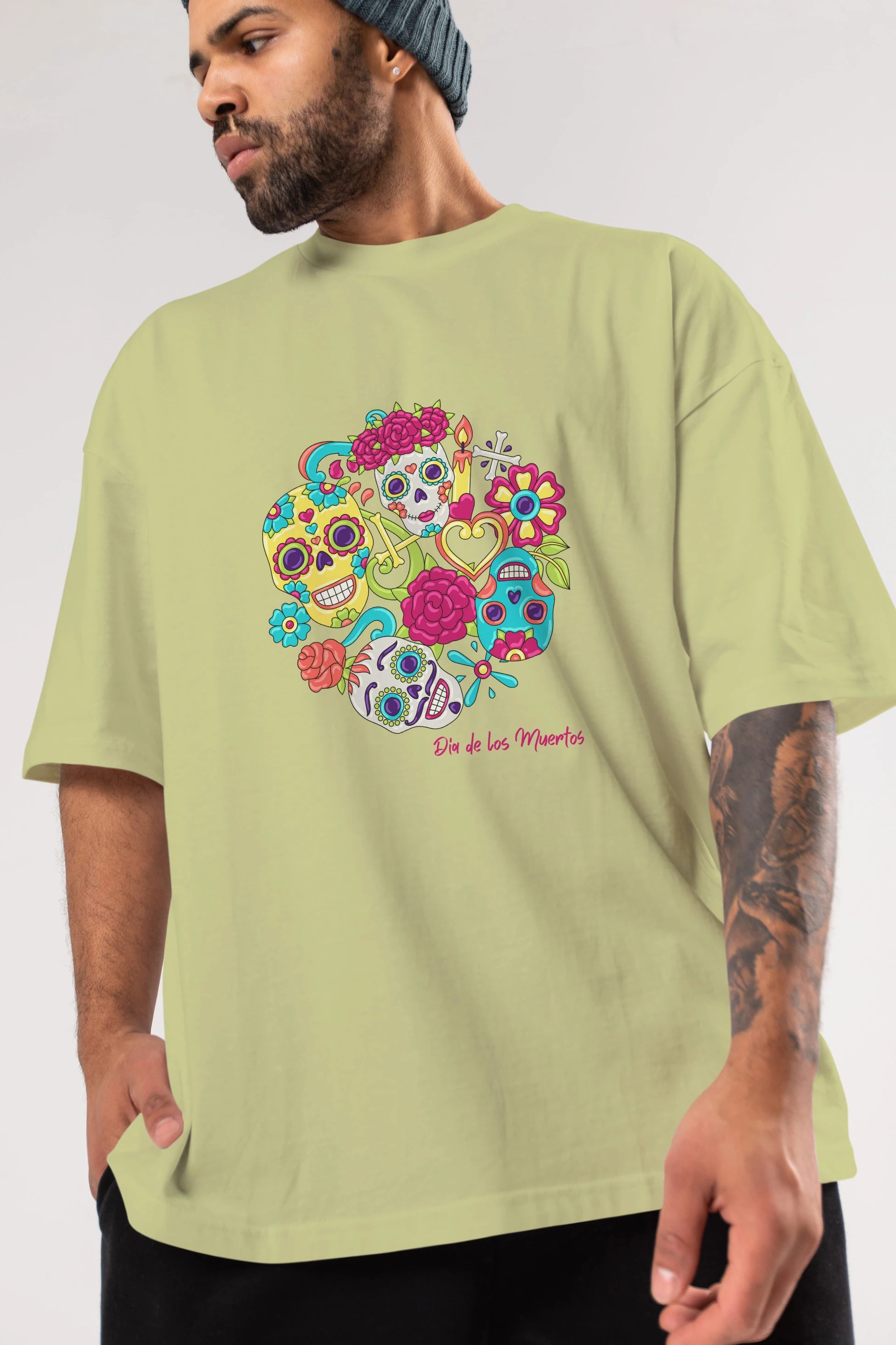 Dia de los Muertos Ön Baskılı Oversize t-shirt Erkek Kadın Unisex