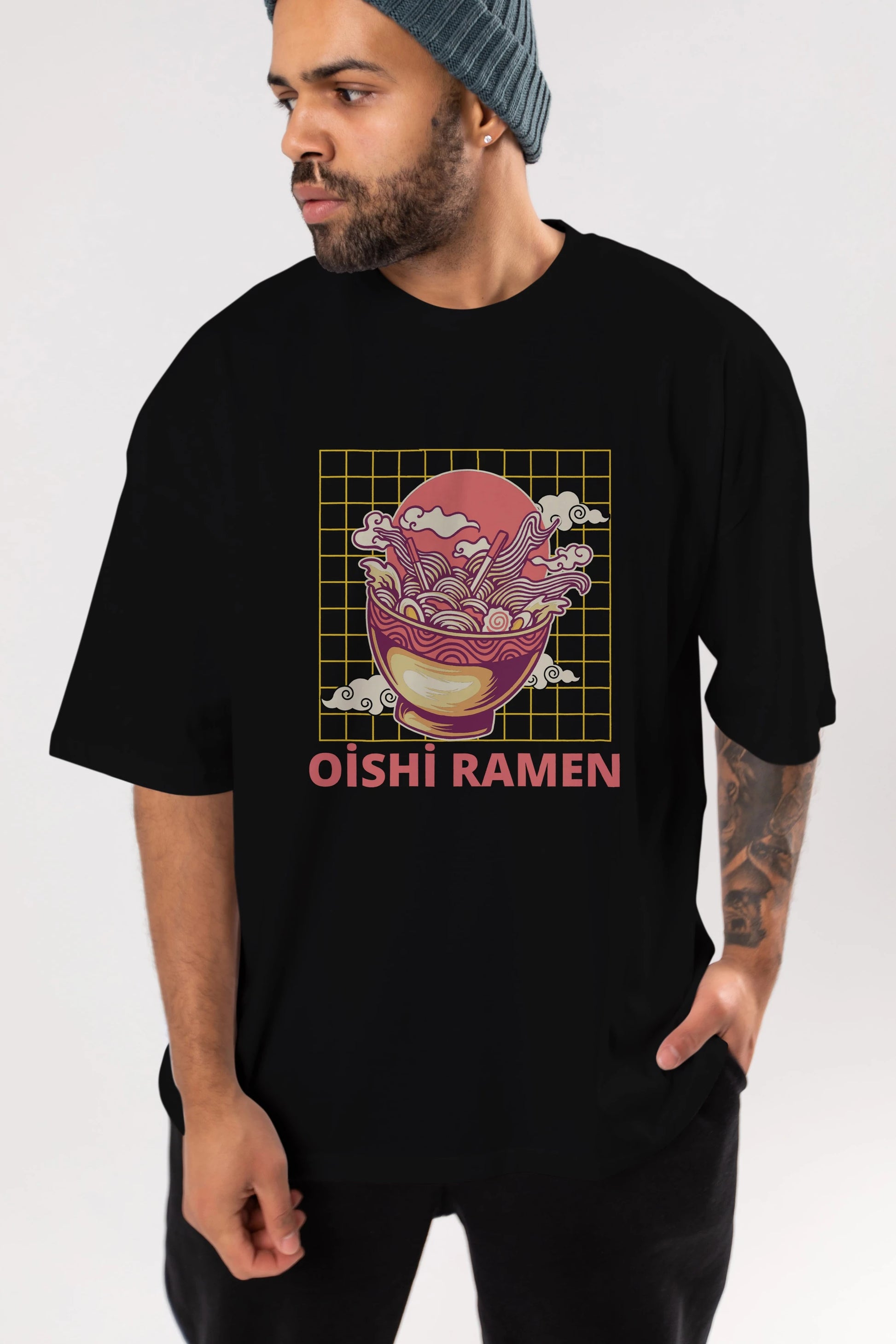 Oishi Ramen Yazılı Ön Baskılı Oversize t-shirt Erkek Kadın Unisex