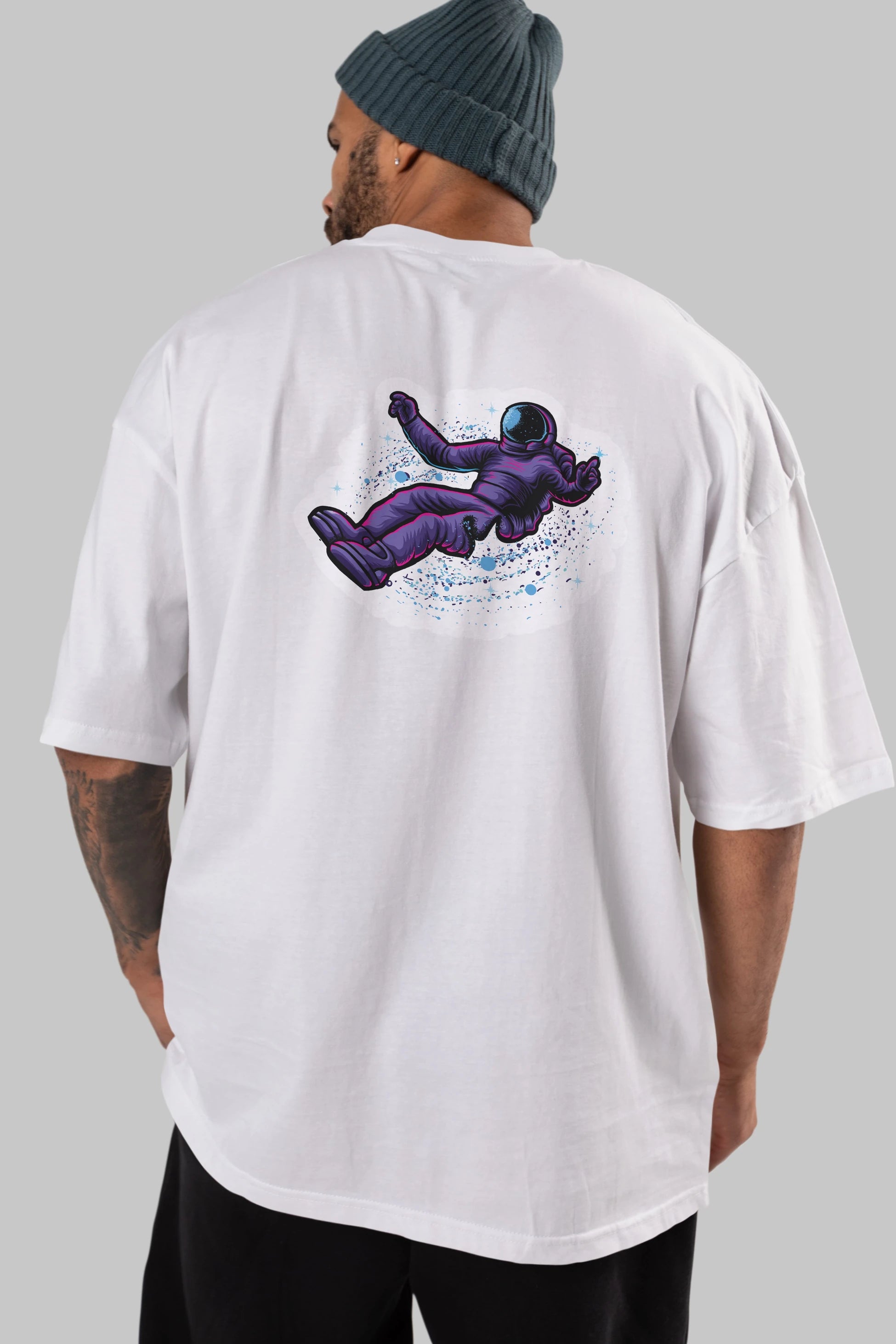Having fun in outer space sticker Arka Baskılı Oversize t-shirt Erkek Kadın Unisex