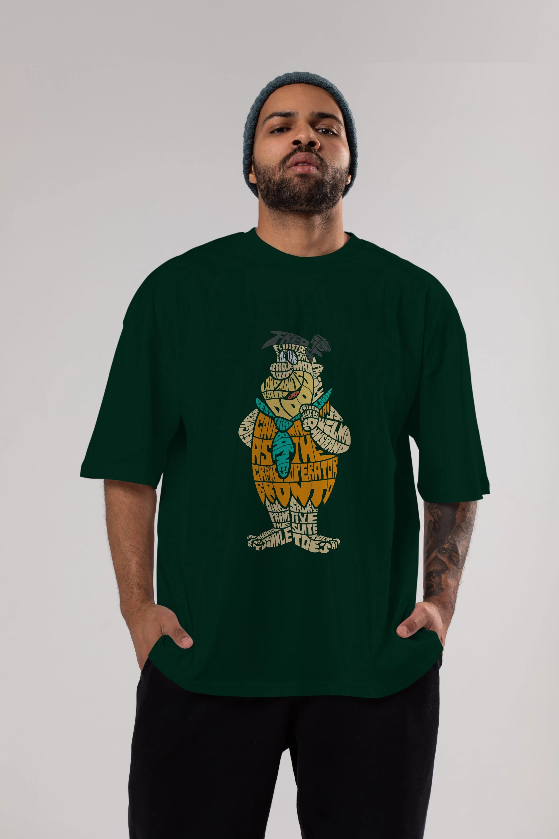 Fred Flintstone Ön Baskılı Oversize t-shirt %100 pamuk Erkek Kadın Unisex