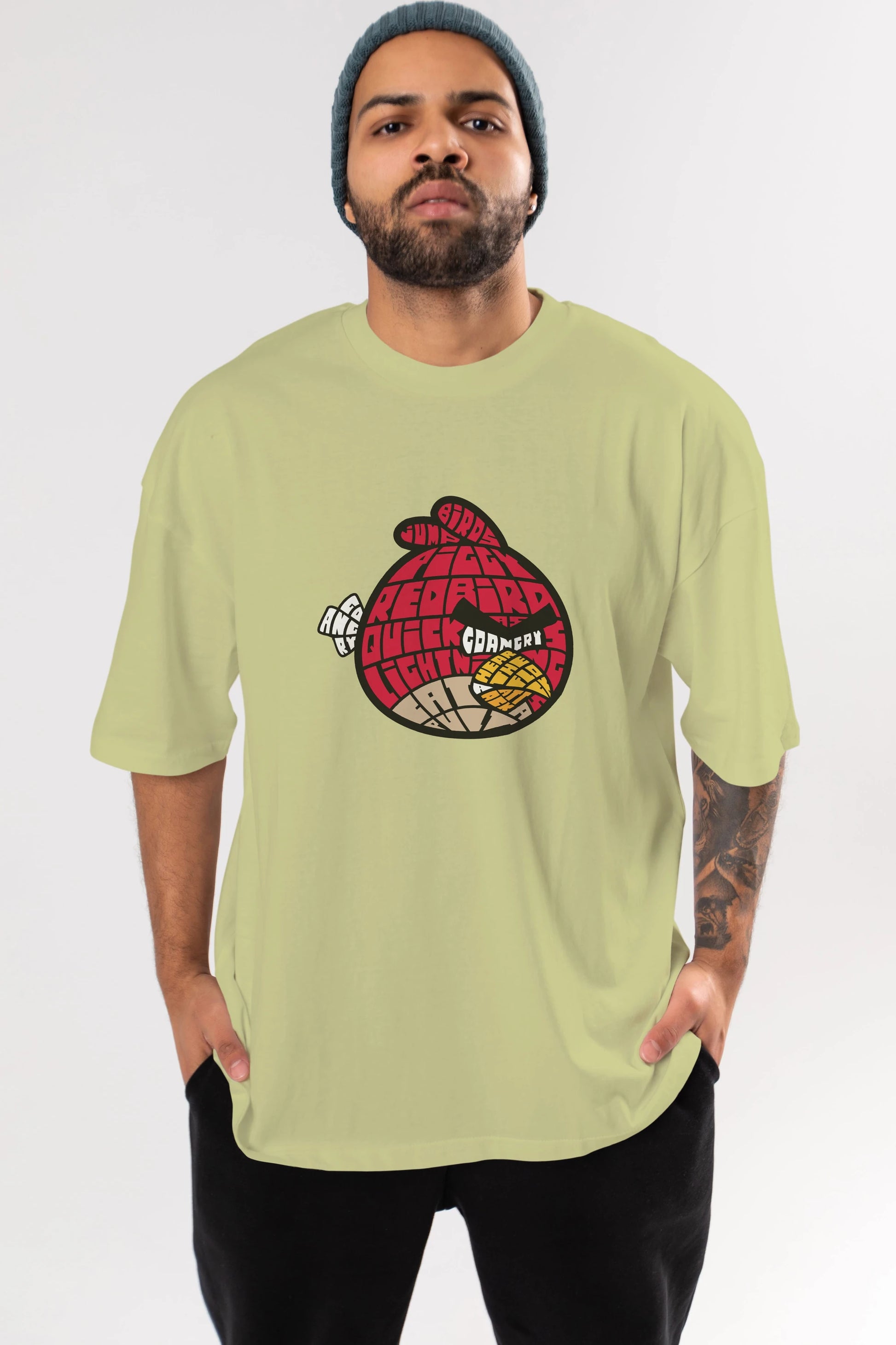 Bird With Anger Ön Baskılı Oversize t-shirt %100 pamuk Erkek Kadın Unisex