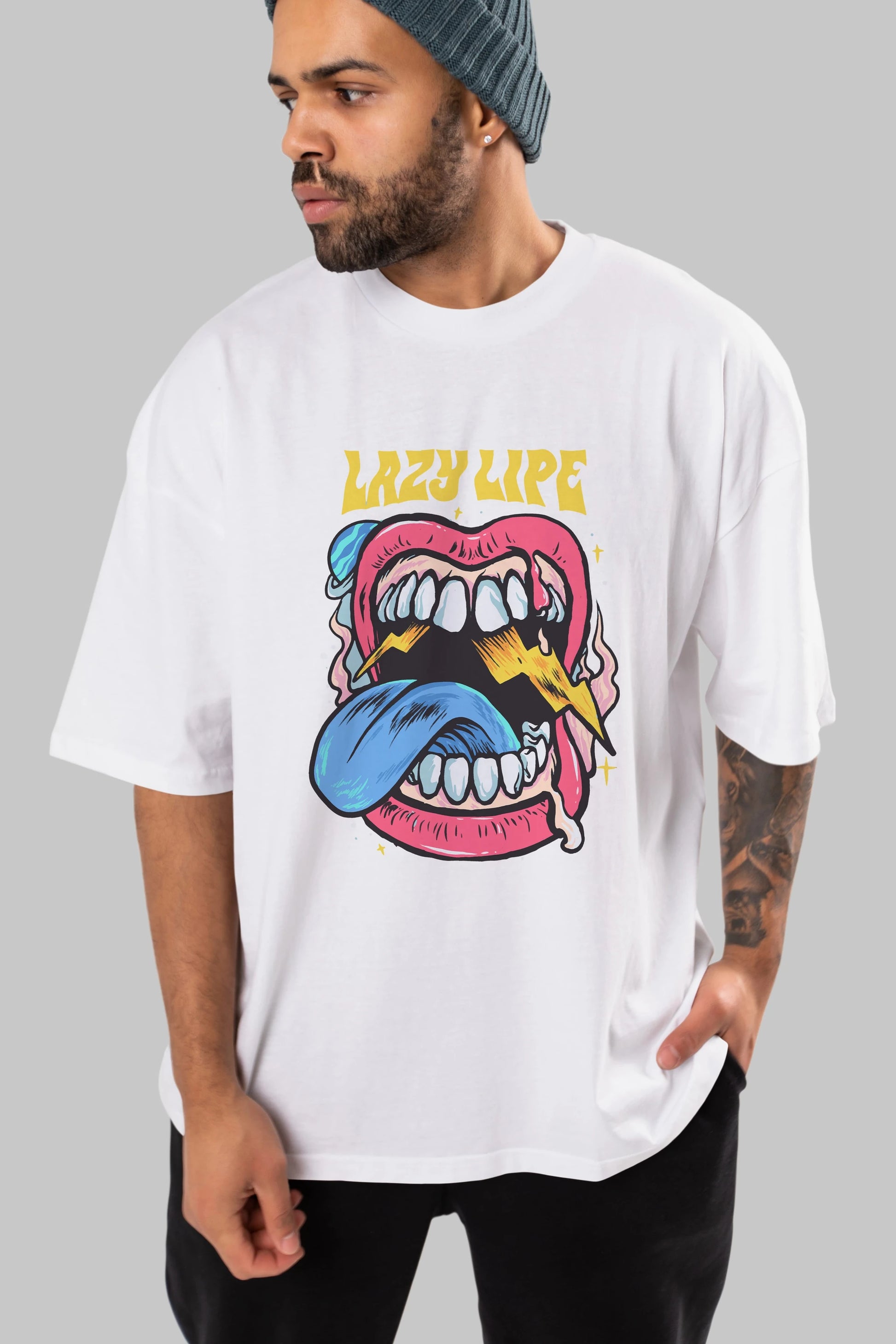 Lazy Lipe Ön Baskılı Oversize t-shirt Erkek Kadın Unisex