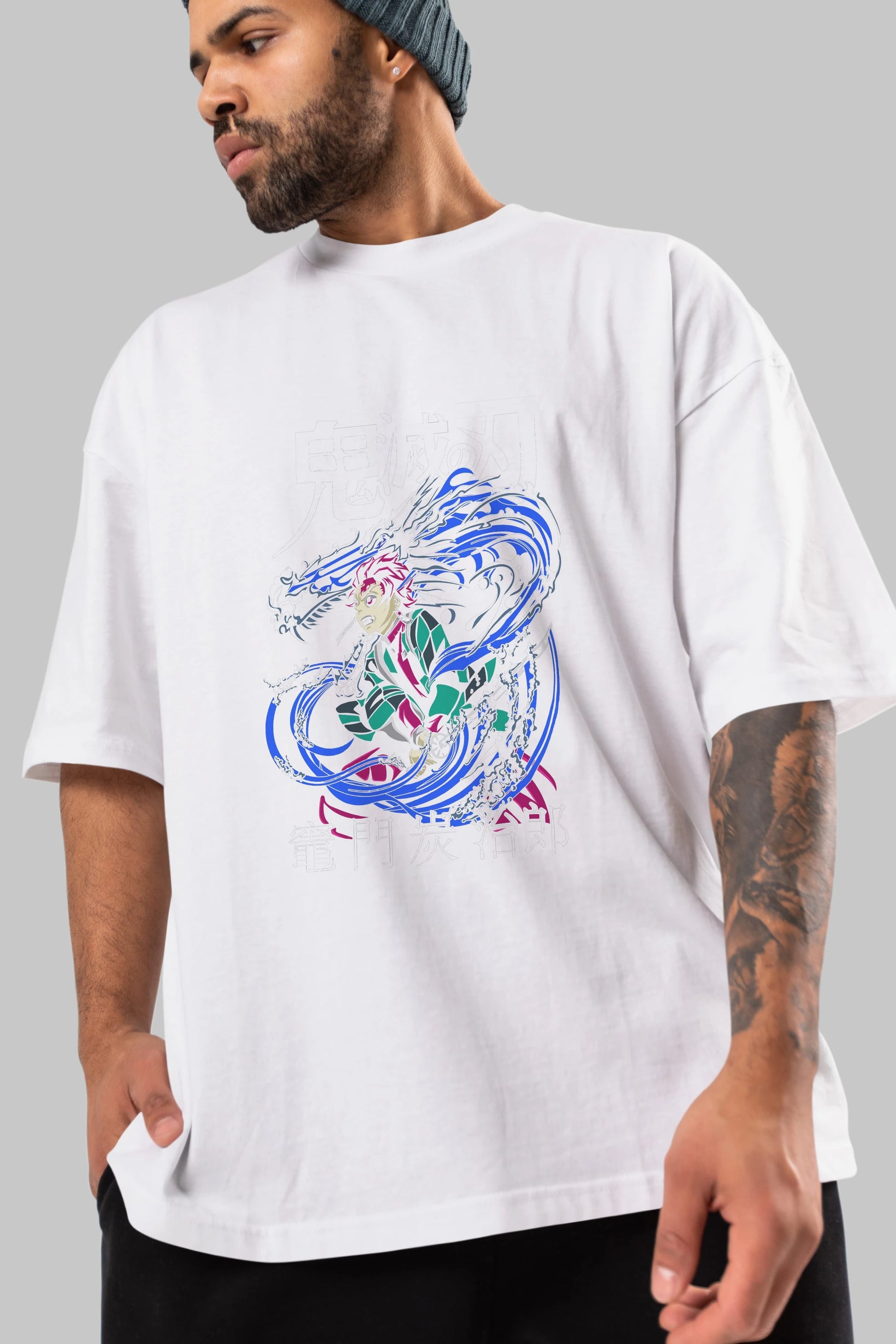 TANJIRO KAMADO 2 Anime Ön Baskılı Oversize t-shirt %100 pamuk Erkek Kadın Unisex