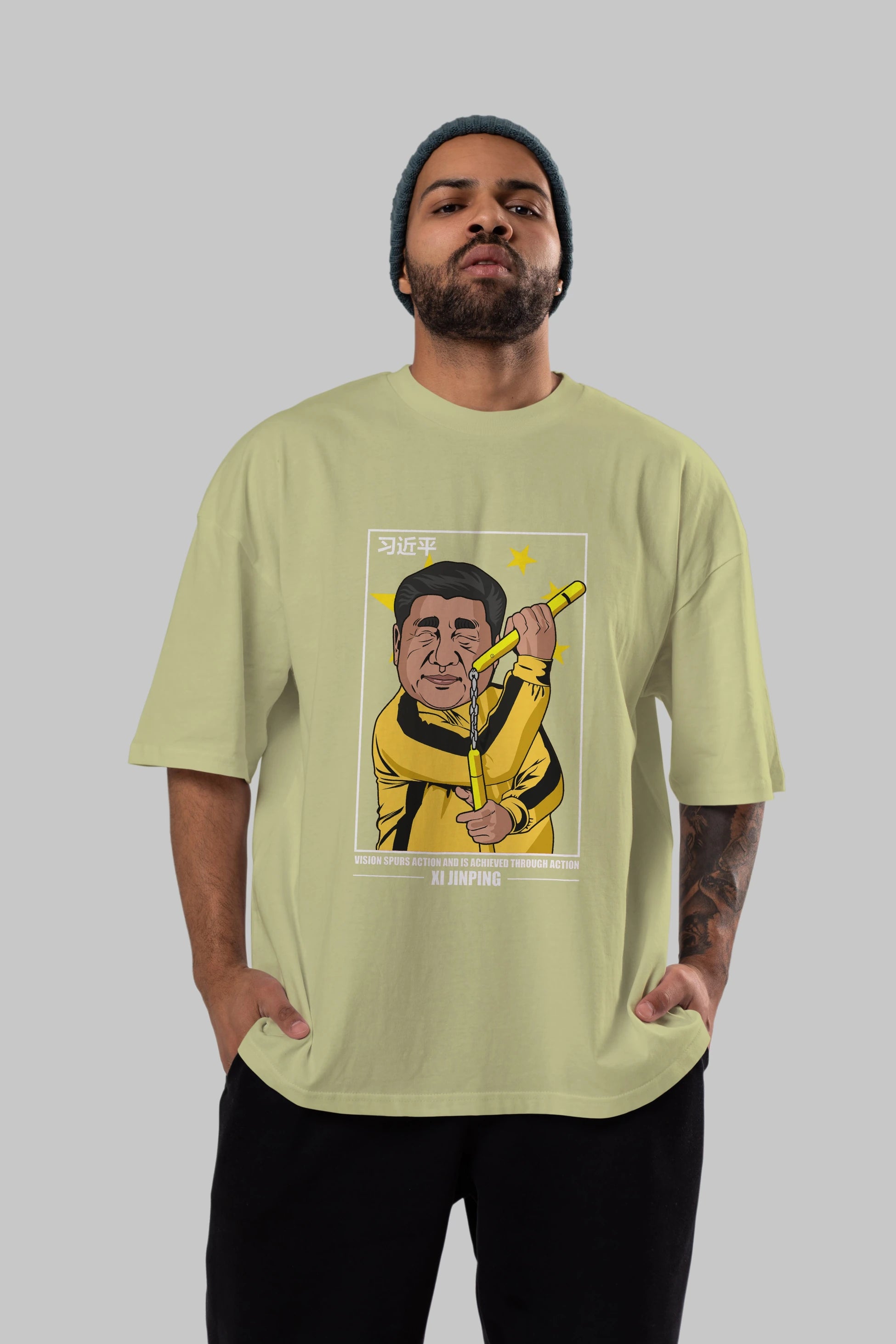 Xi Jinping Bruce Lee Ön Baskılı Oversize t-shirt Erkek Kadın Unisex %100 Pamuk tişort