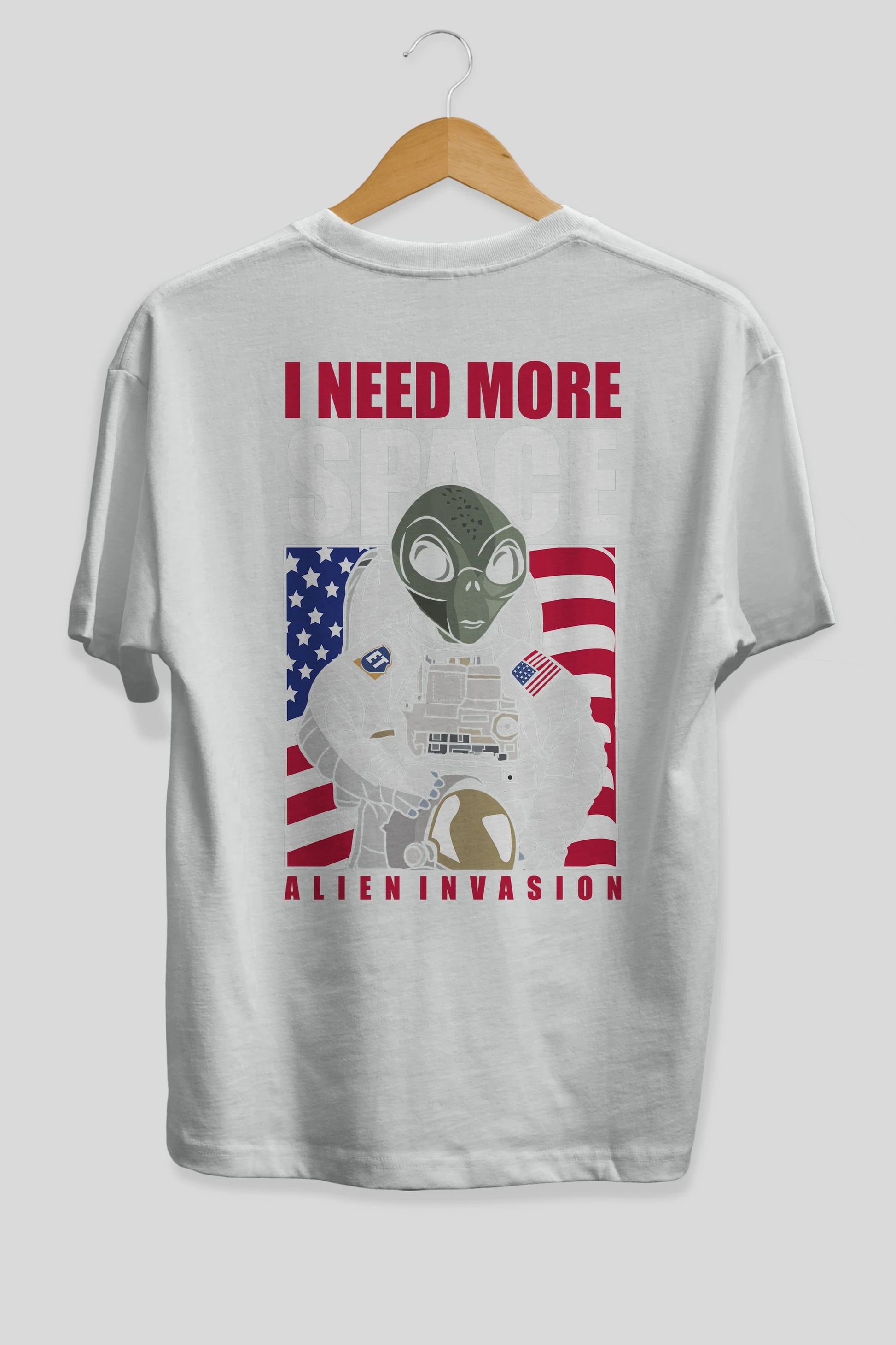 Alien Astronaut Arka Baskılı Oversize t-shirt Erkek Kadın Unisex %100 Pamuk tişort