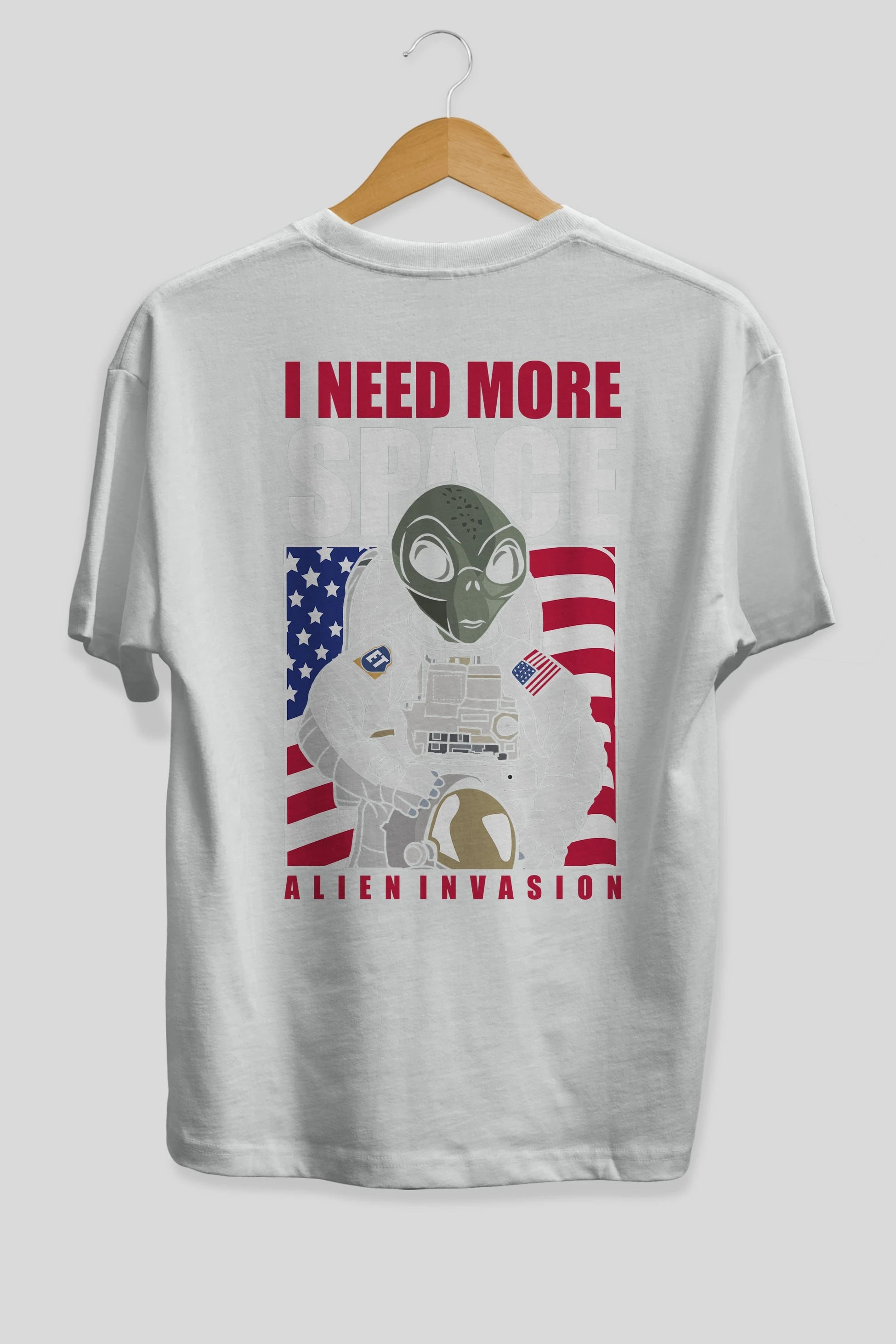 Alien Astronaut Arka Baskılı Oversize t-shirt Erkek Kadın Unisex %100 Pamuk tişort