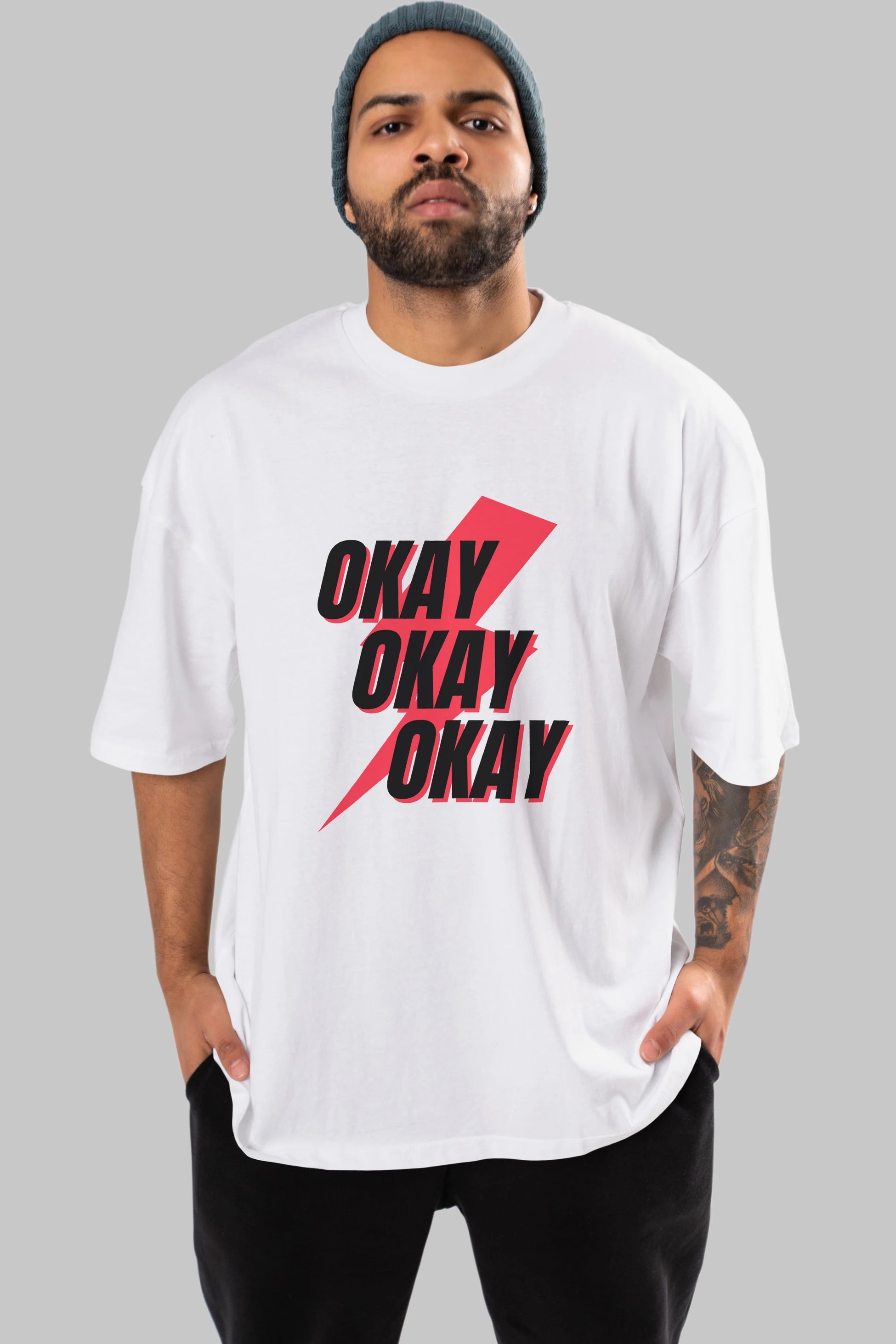 Okay Ön Baskılı Oversize t-shirt Erkek Kadın Unisex