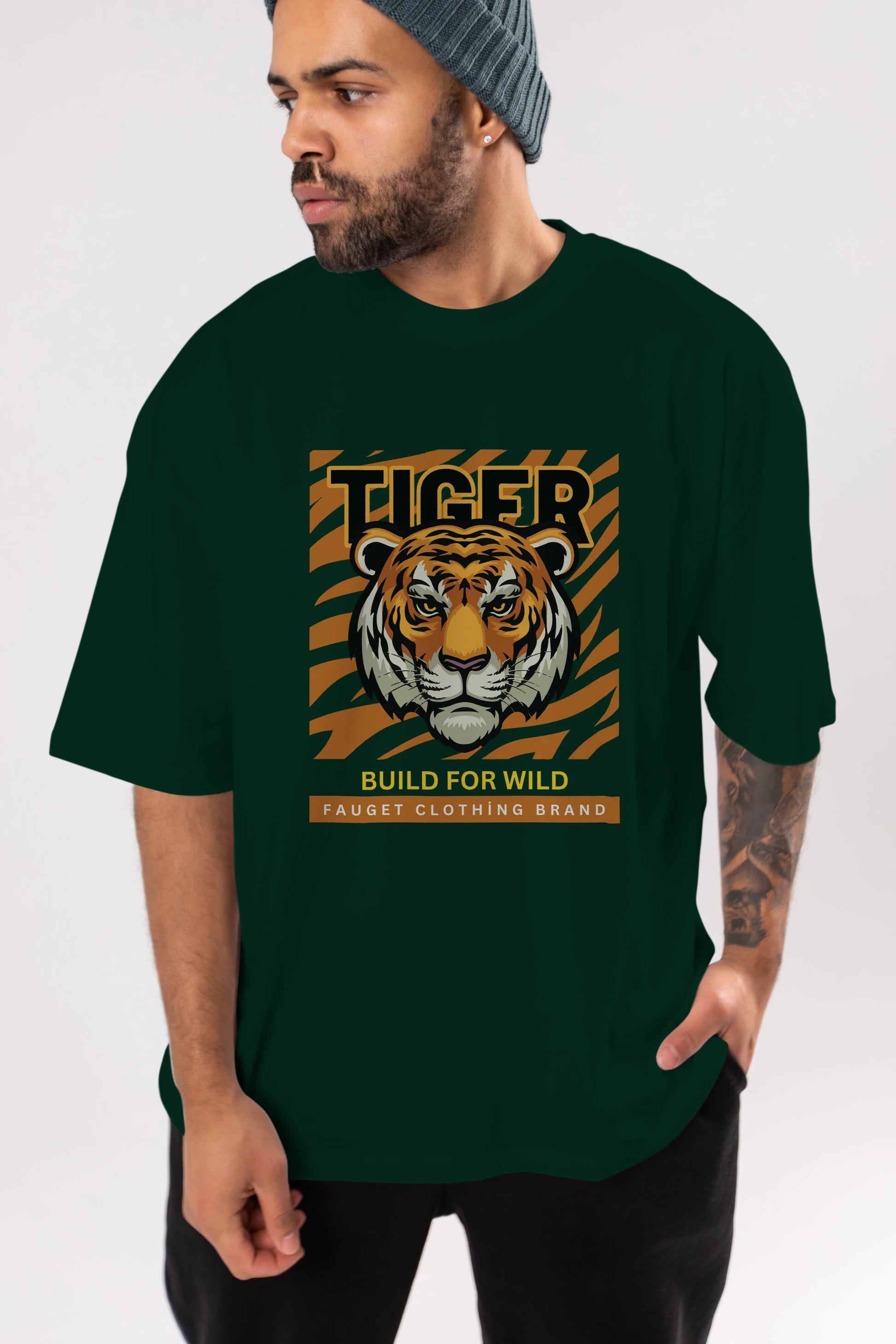 Tiger Ön Baskılı Oversize t-shirt Erkek Kadın Unisex