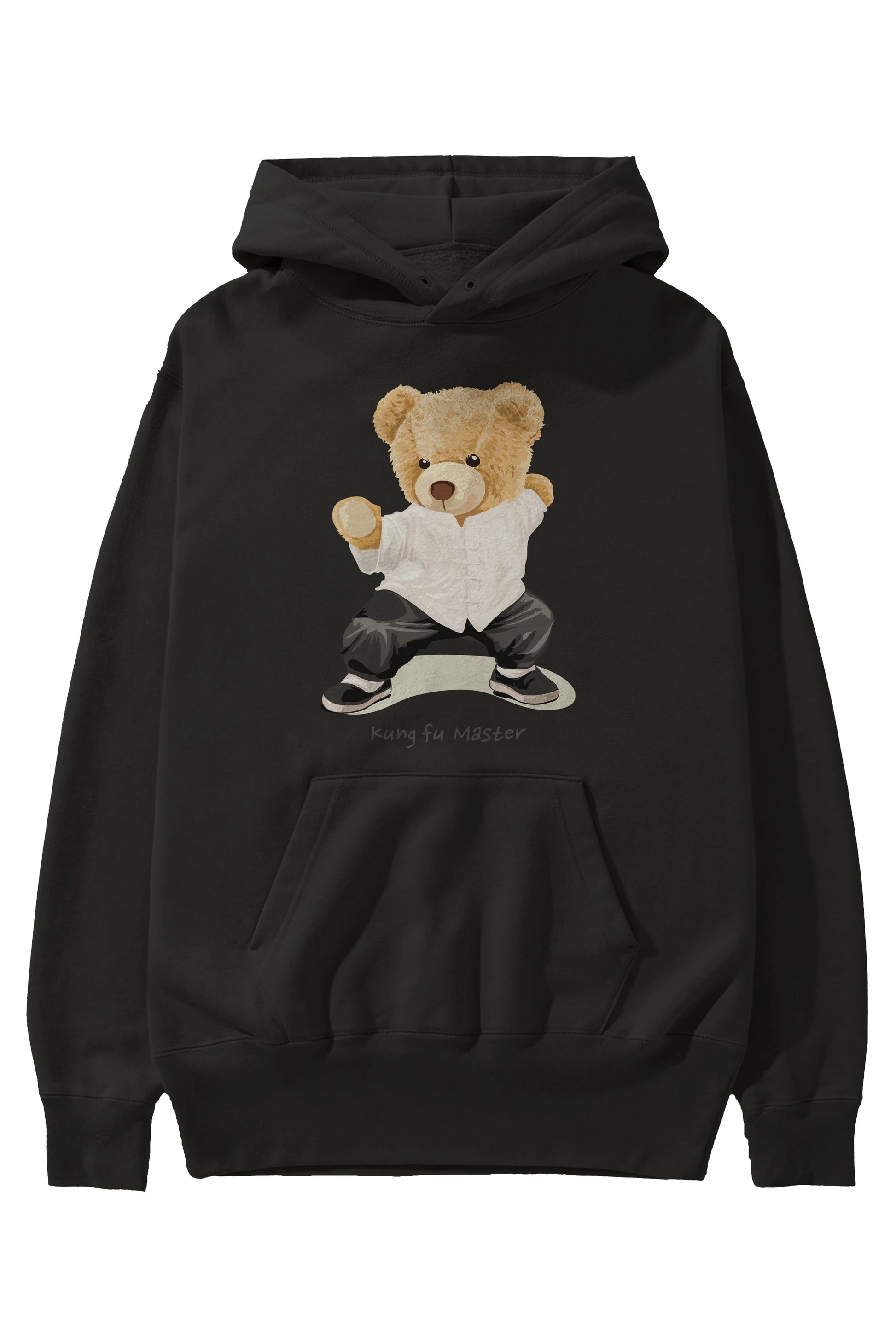Teddy Bear Kung Fu Master Ön Baskılı Hoodie Oversize Kapüşonlu Sweatshirt Erkek Kadın Unisex