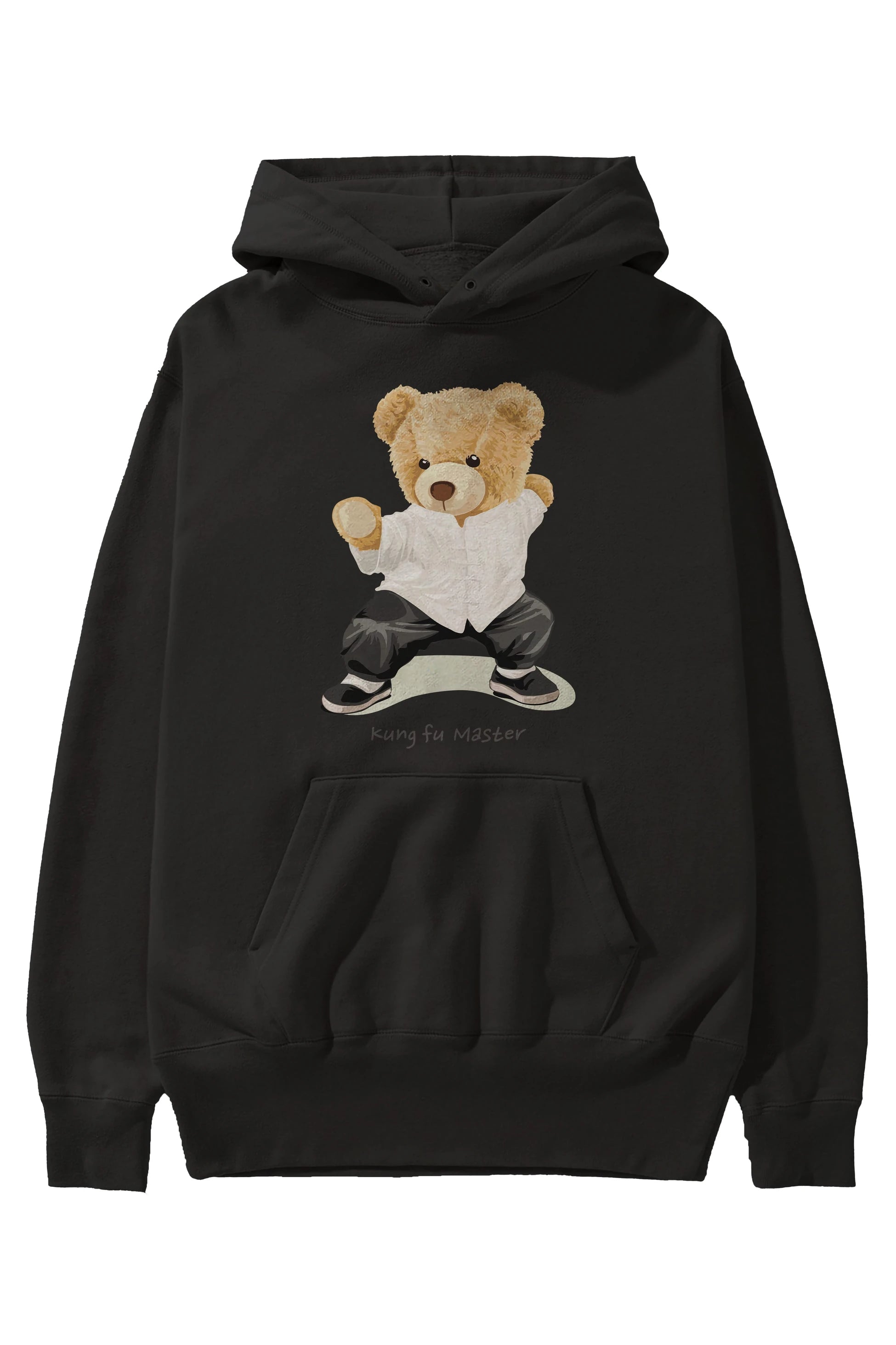 Teddy Bear Kung Fu Master Ön Baskılı Hoodie Oversize Kapüşonlu Sweatshirt Erkek Kadın Unisex