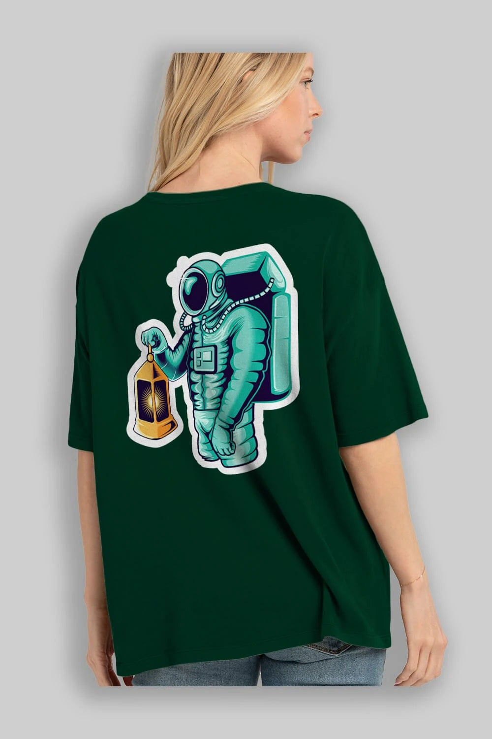 Astronaut Lantern Sticker Arka Baskılı Oversize t-shirt Erkek Kadın Unisex