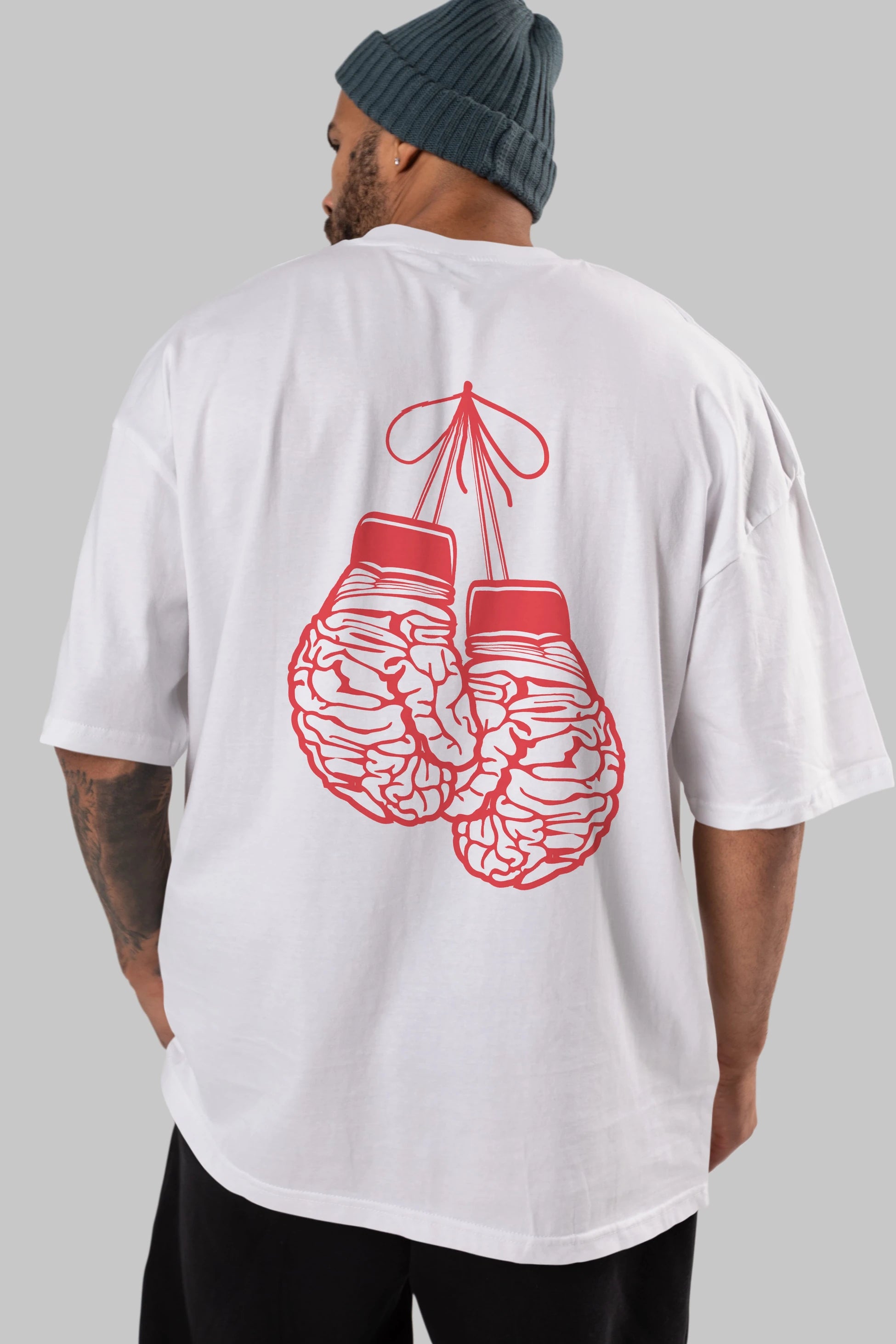 Brain Gloves Arka Baskılı Oversize t-shirt %100 pamuk Erkek Kadın Unisex