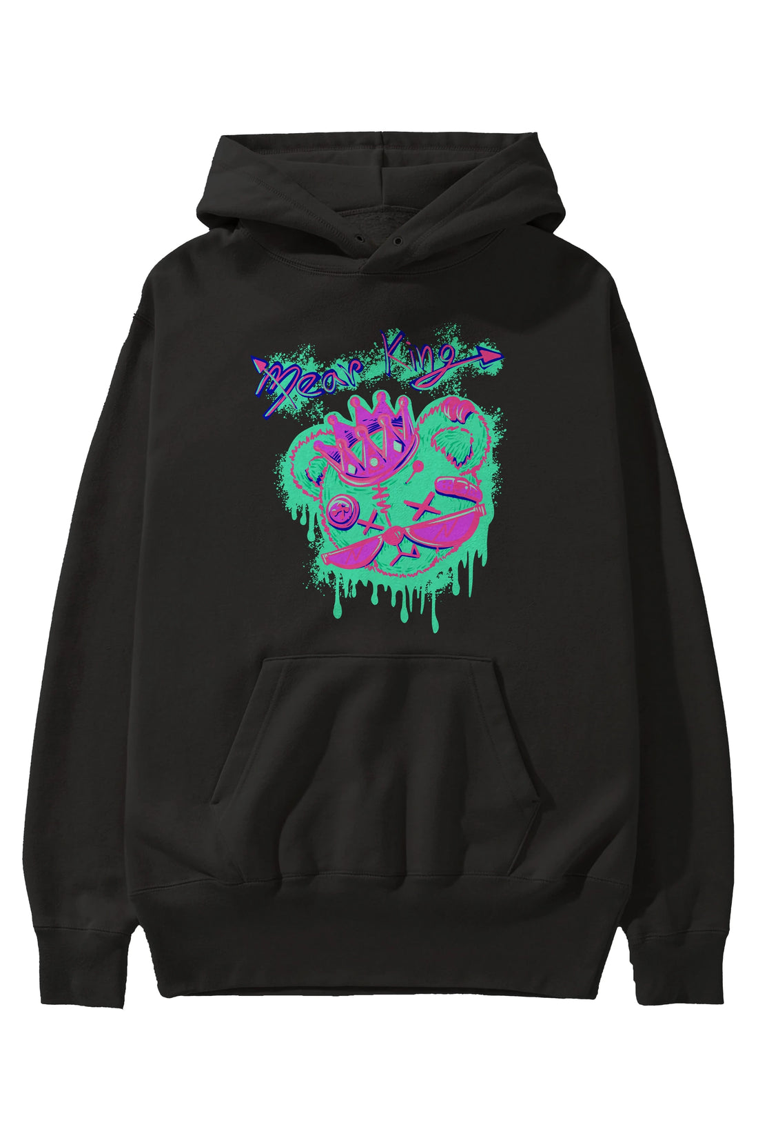 Bear King Ön Baskılı Hoodie Oversize Kapüşonlu Sweatshirt Erkek Kadın Unisex