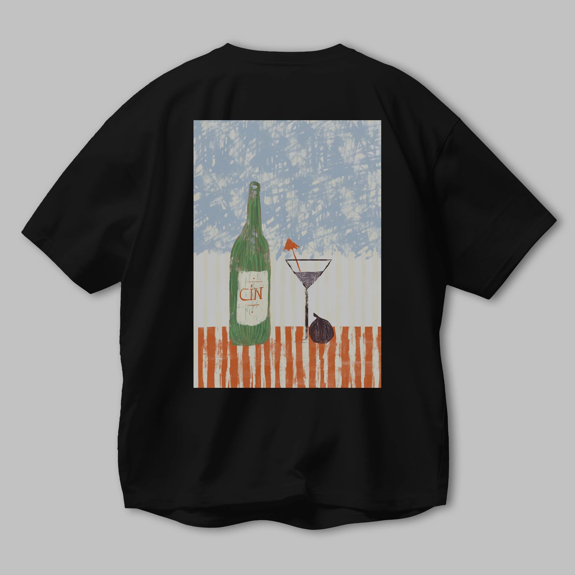 Gin Arka Baskılı Oversize t-shirt Erkek Kadın Unisex %100 Pamuk Bisiklet Yaka tişort