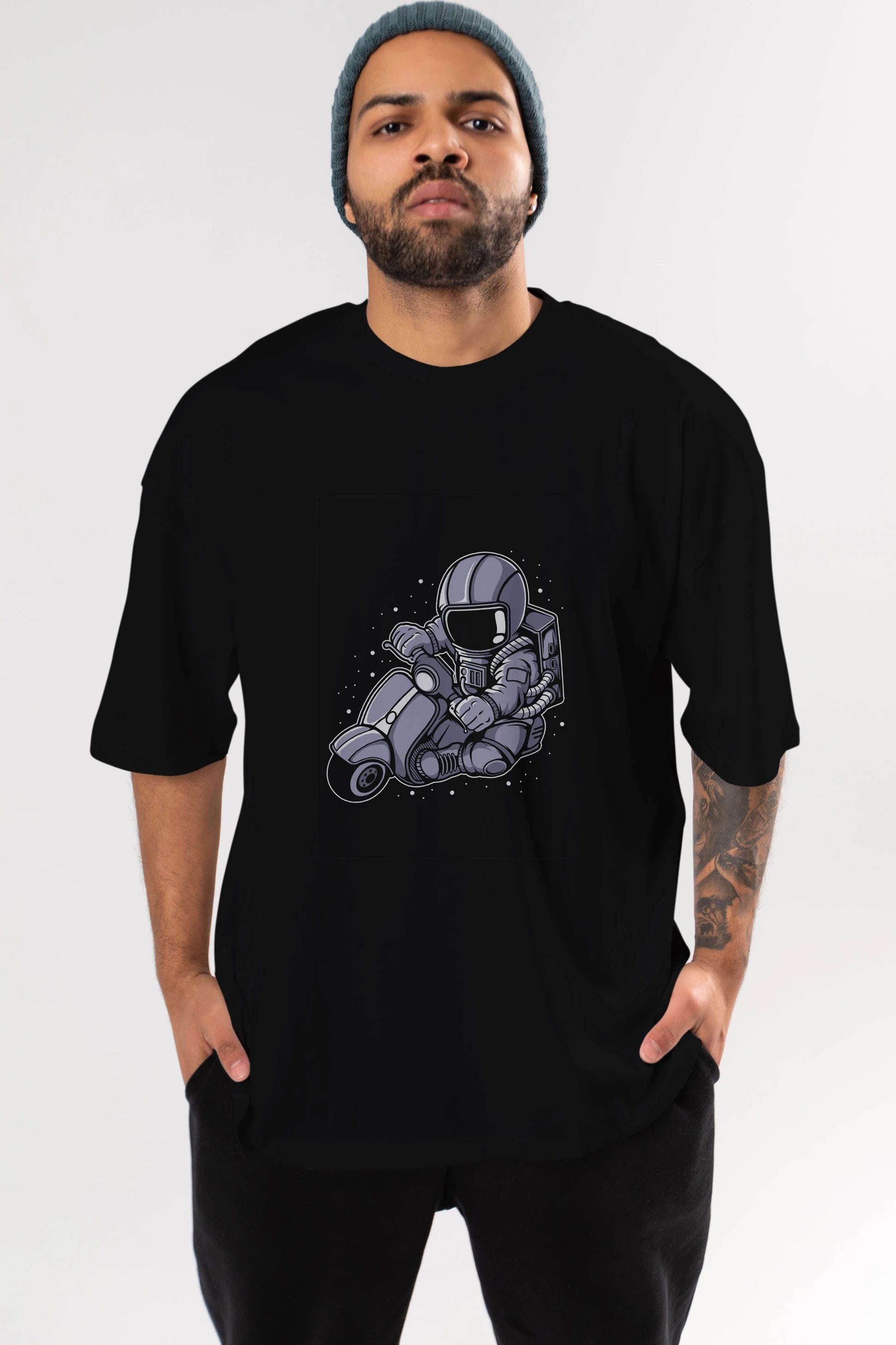 Astronaut Scooter (2) Ön Baskılı Oversize t-shirt Erkek Kadın Unisex