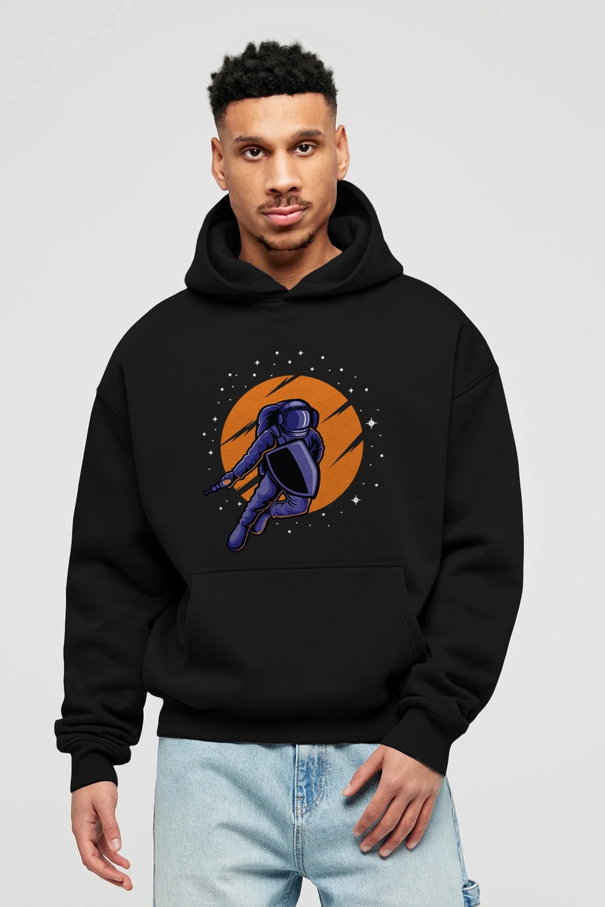 Astro Wars Ön Baskılı Hoodie Oversize Kapüşonlu Sweatshirt Erkek Kadın Unisex