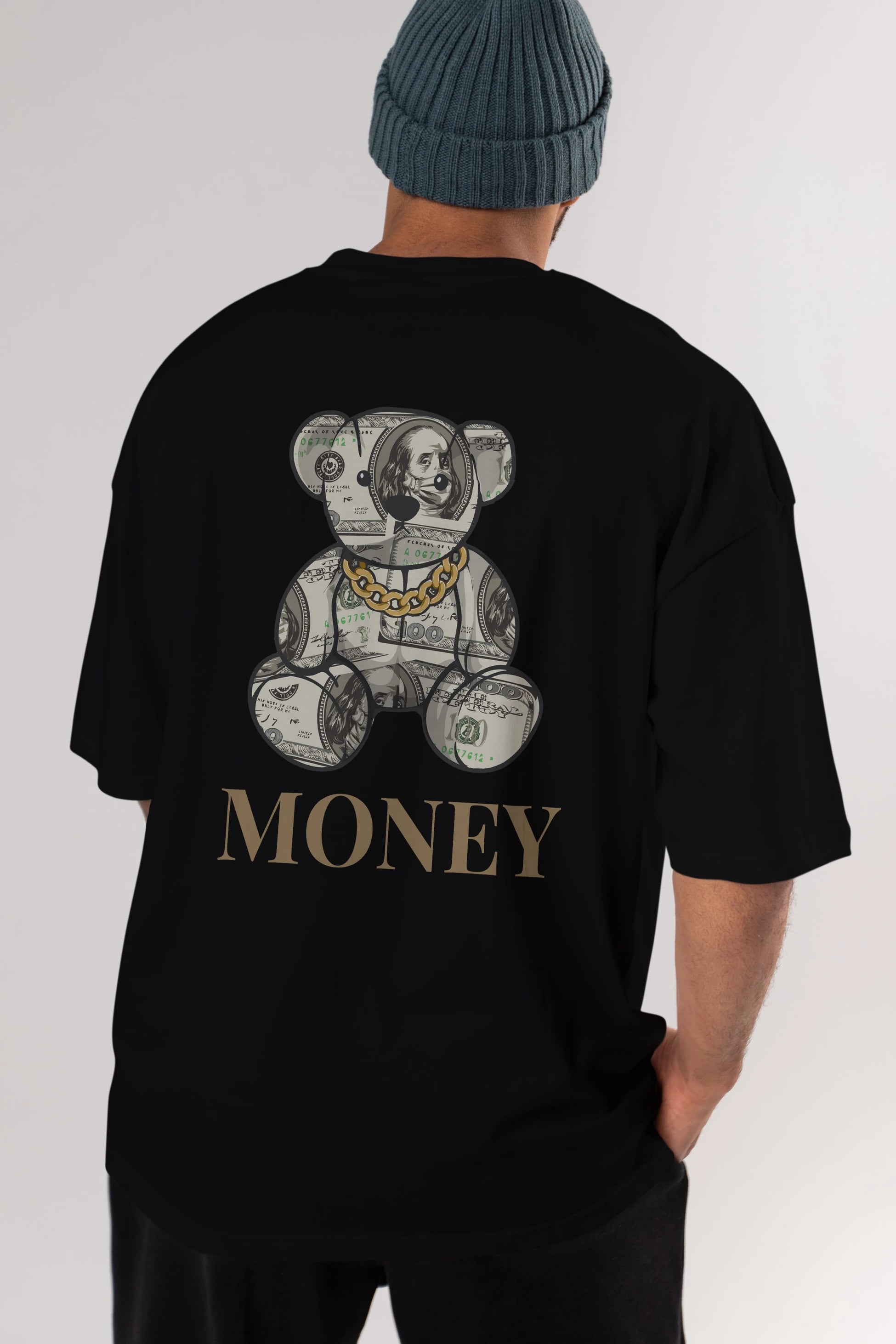 Teddy Bear Money Arka Baskılı Oversize t-shirt Erkek Kadın Unisex