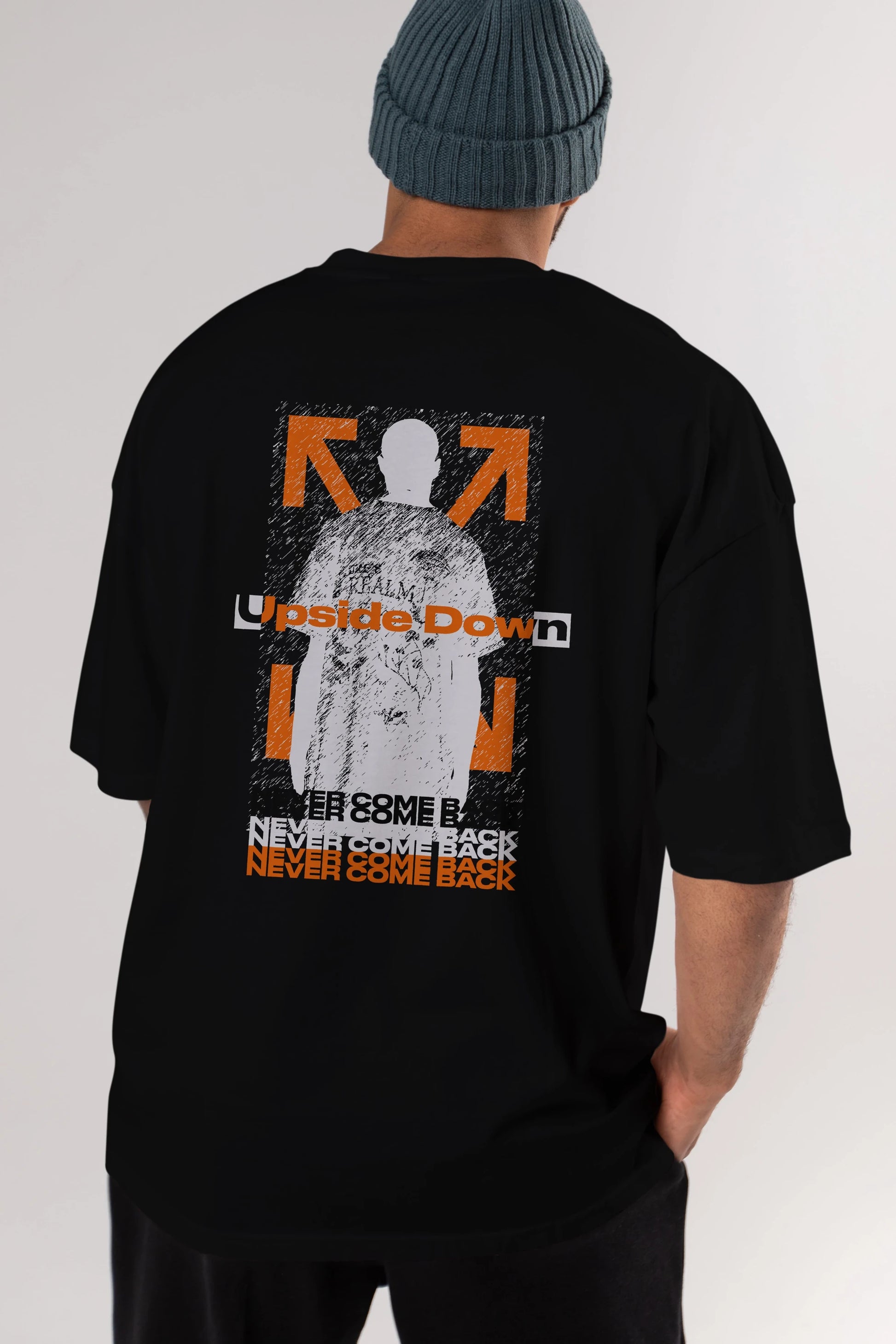 Upside Down Arka Baskılı Oversize t-shirt Erkek Kadın Unisex