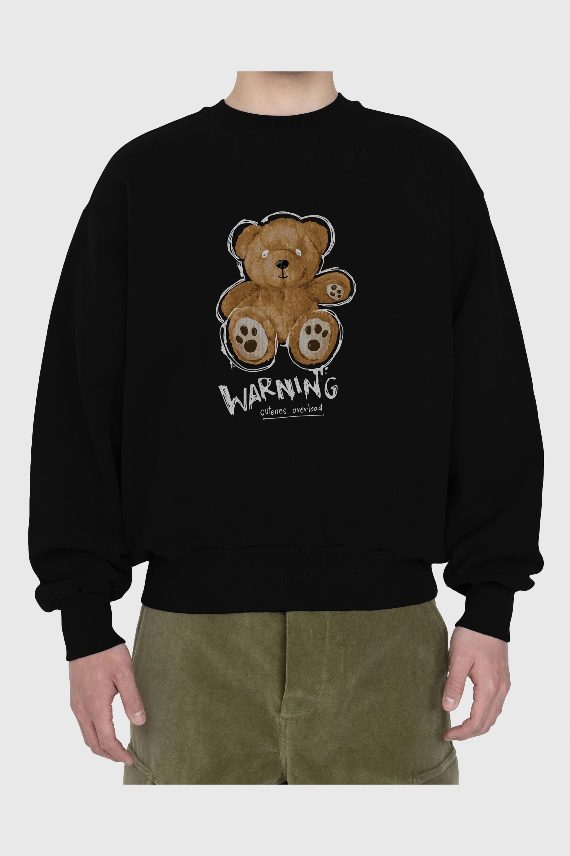 Warning Cuteness Bear Ön Baskılı Oversize Sweatshirt Erkek Kadın Unisex