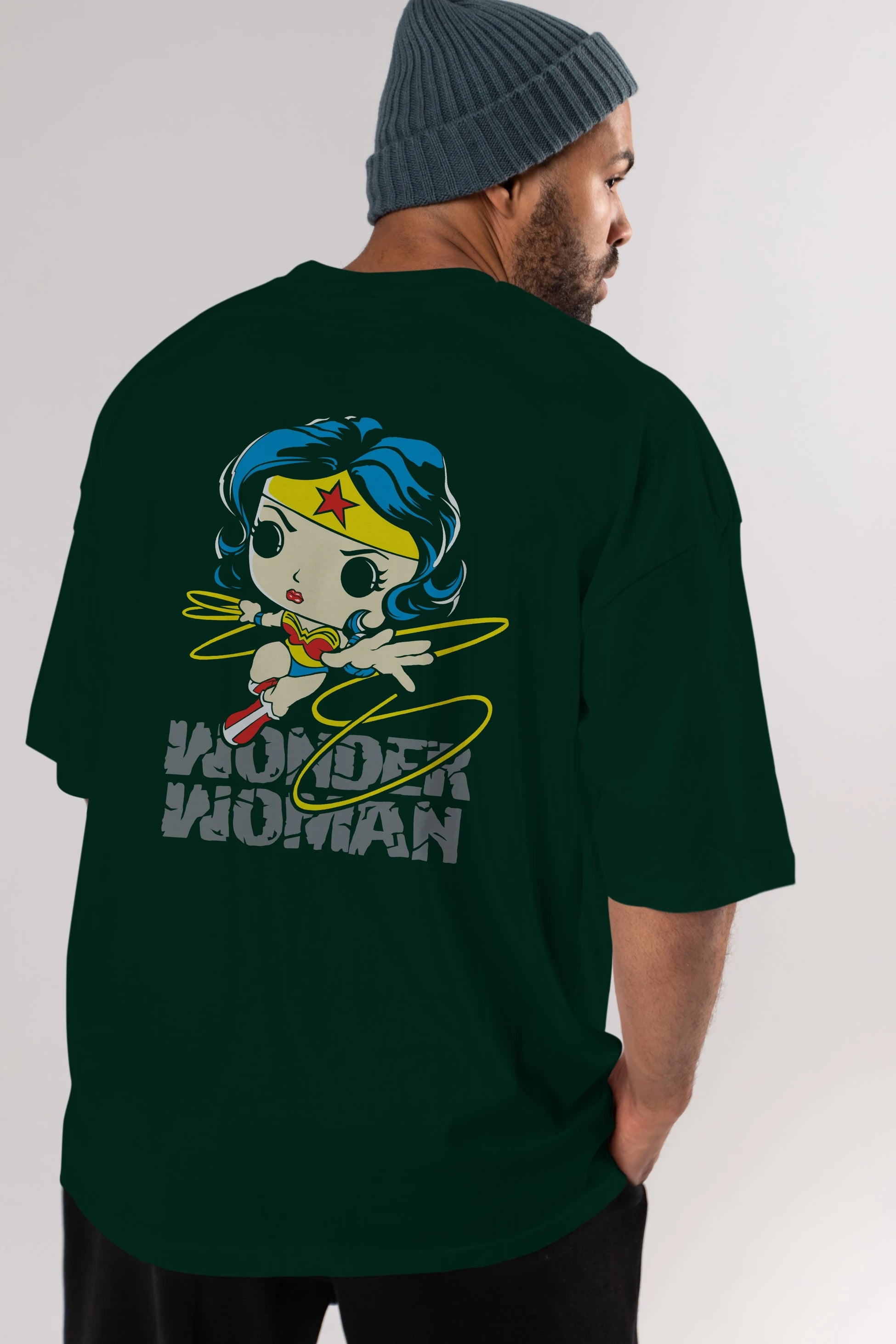 Wonder Woman Arka Baskılı Oversize t-shirt Erkek Kadın Unisex %100 Pamuk Bisiklet Yaka tişort