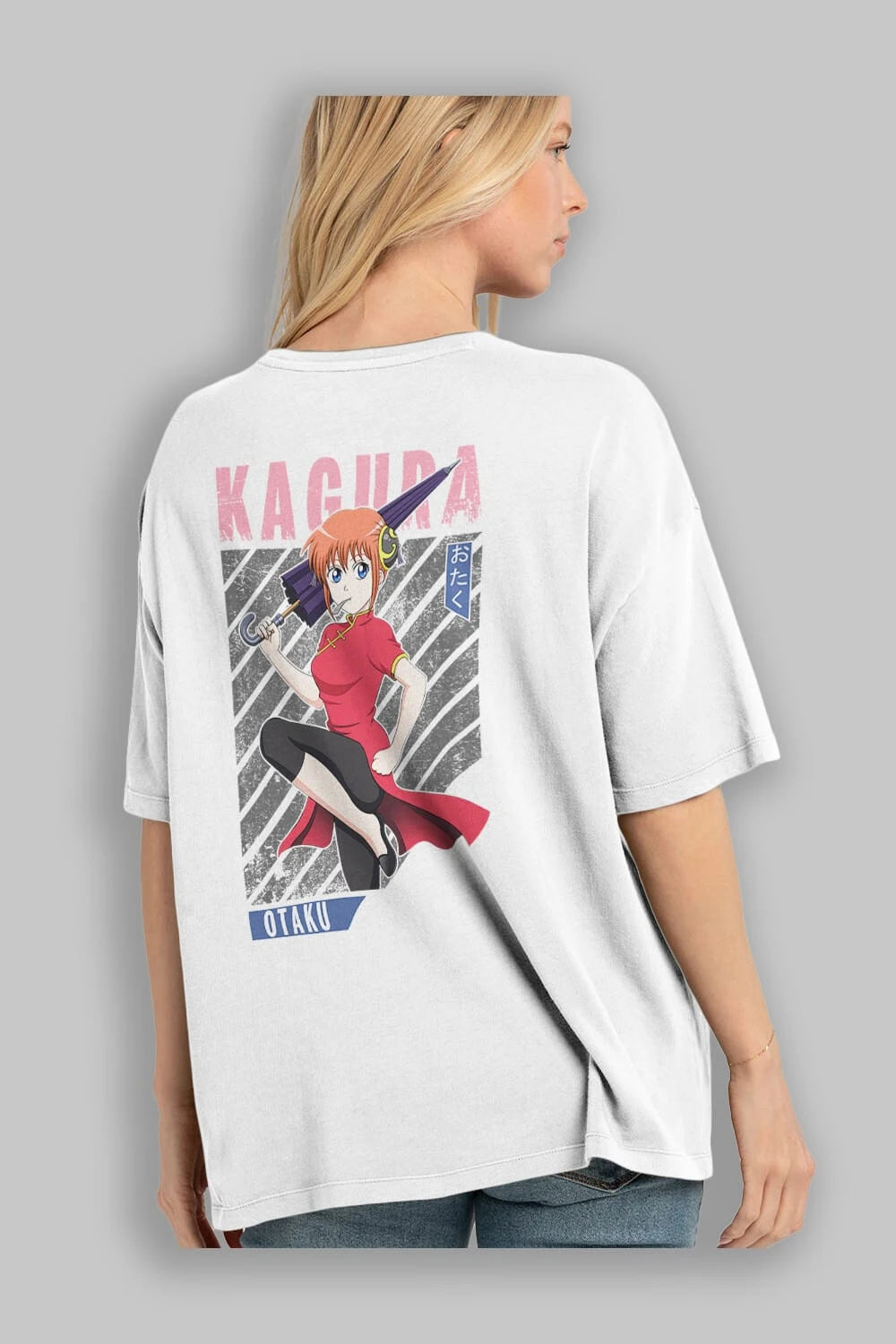 Kagura GINTAMA 1 Anime Arka Baskılı Oversize t-shirt Erkek Kadın Unisex