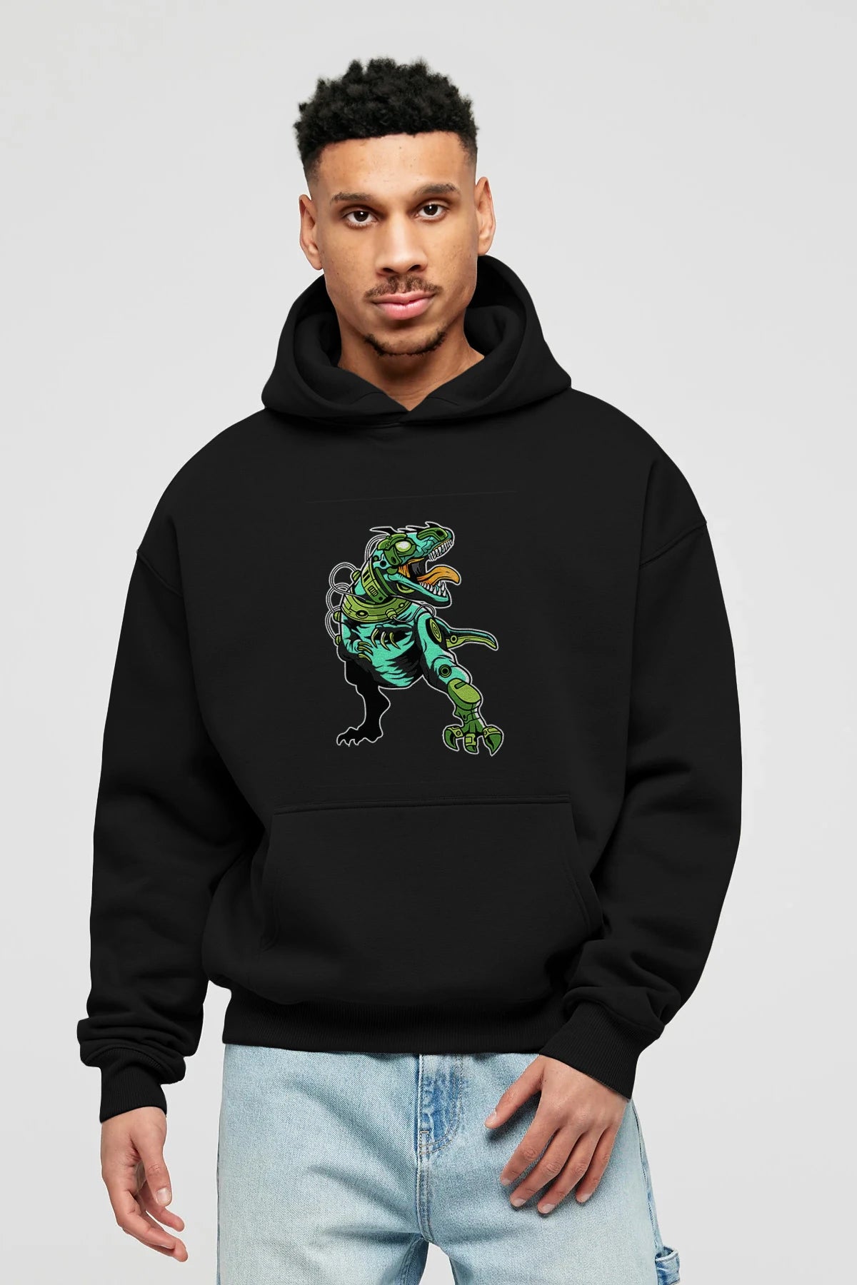 Trex Robot Ön Baskılı Hoodie Oversize Kapüşonlu Sweatshirt Erkek Kadın Unisex