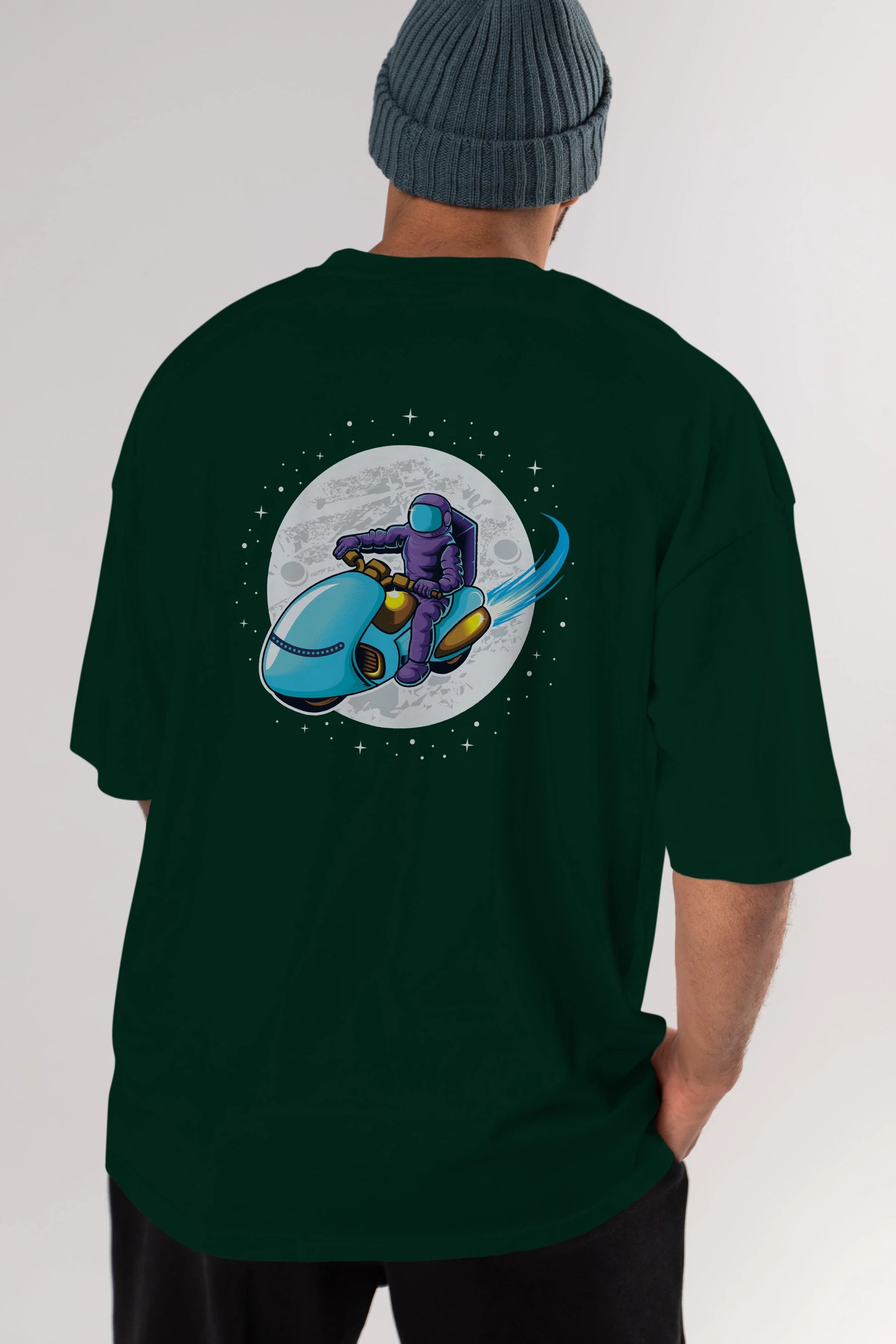 Astrorider in Space Arka Baskılı Oversize t-shirt Erkek Kadın Unisex