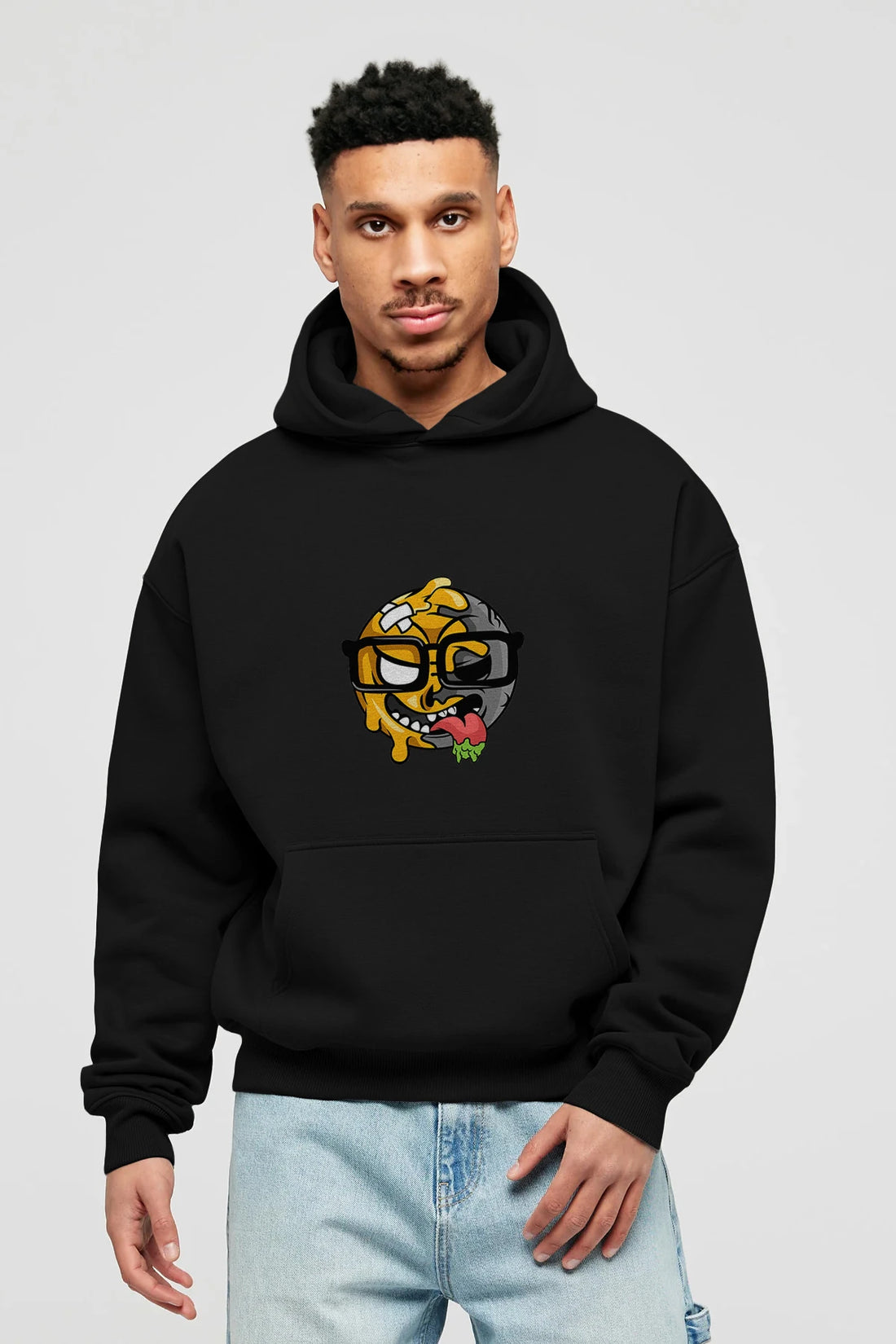 Smiley Nerd Ön Baskılı Hoodie Oversize Kapüşonlu Sweatshirt Erkek Kadın Unisex