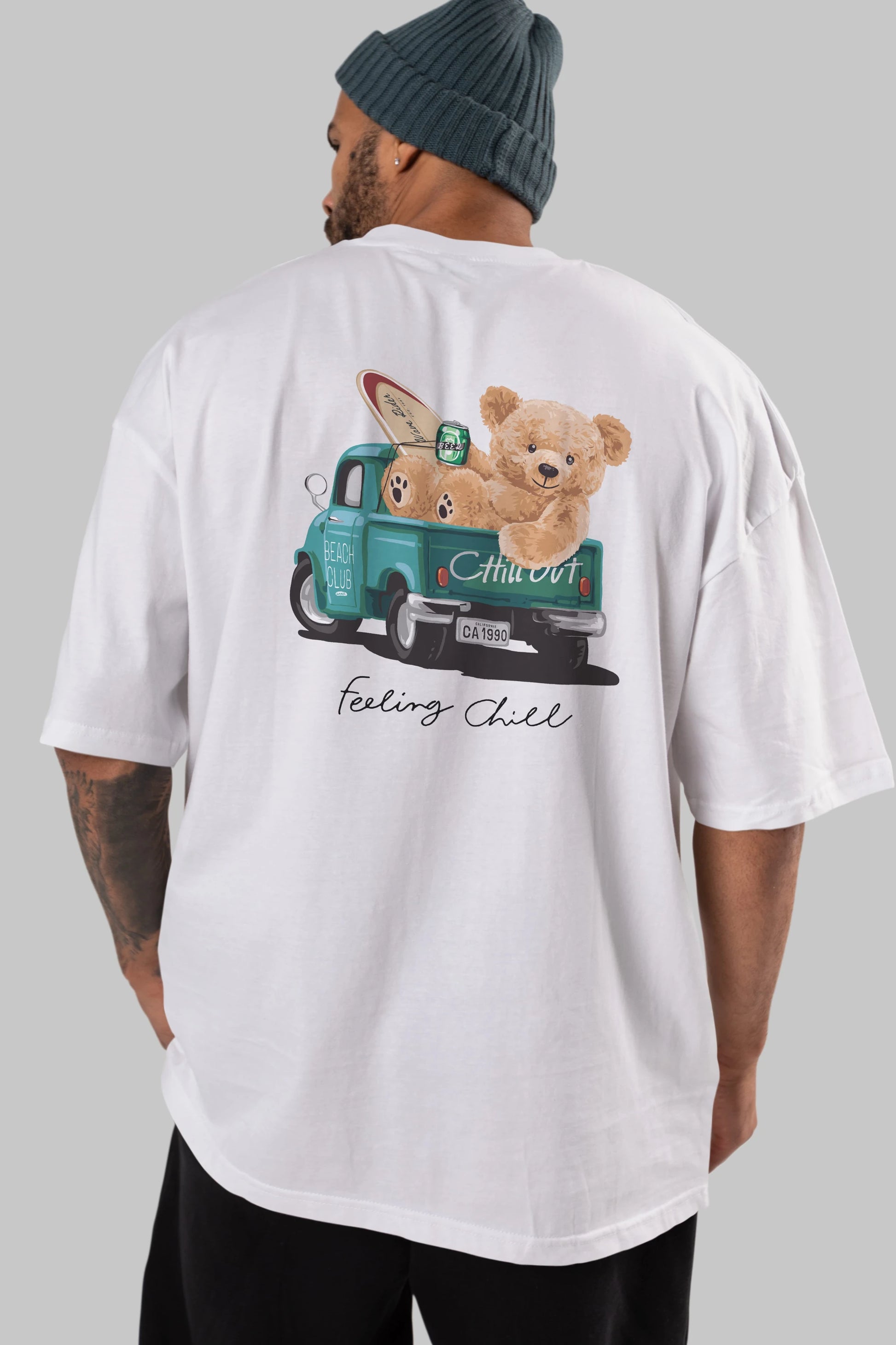 Teddy Bear Chill Out Arka Baskılı Oversize t-shirt Erkek Kadın Unisex %100 Pamuk
