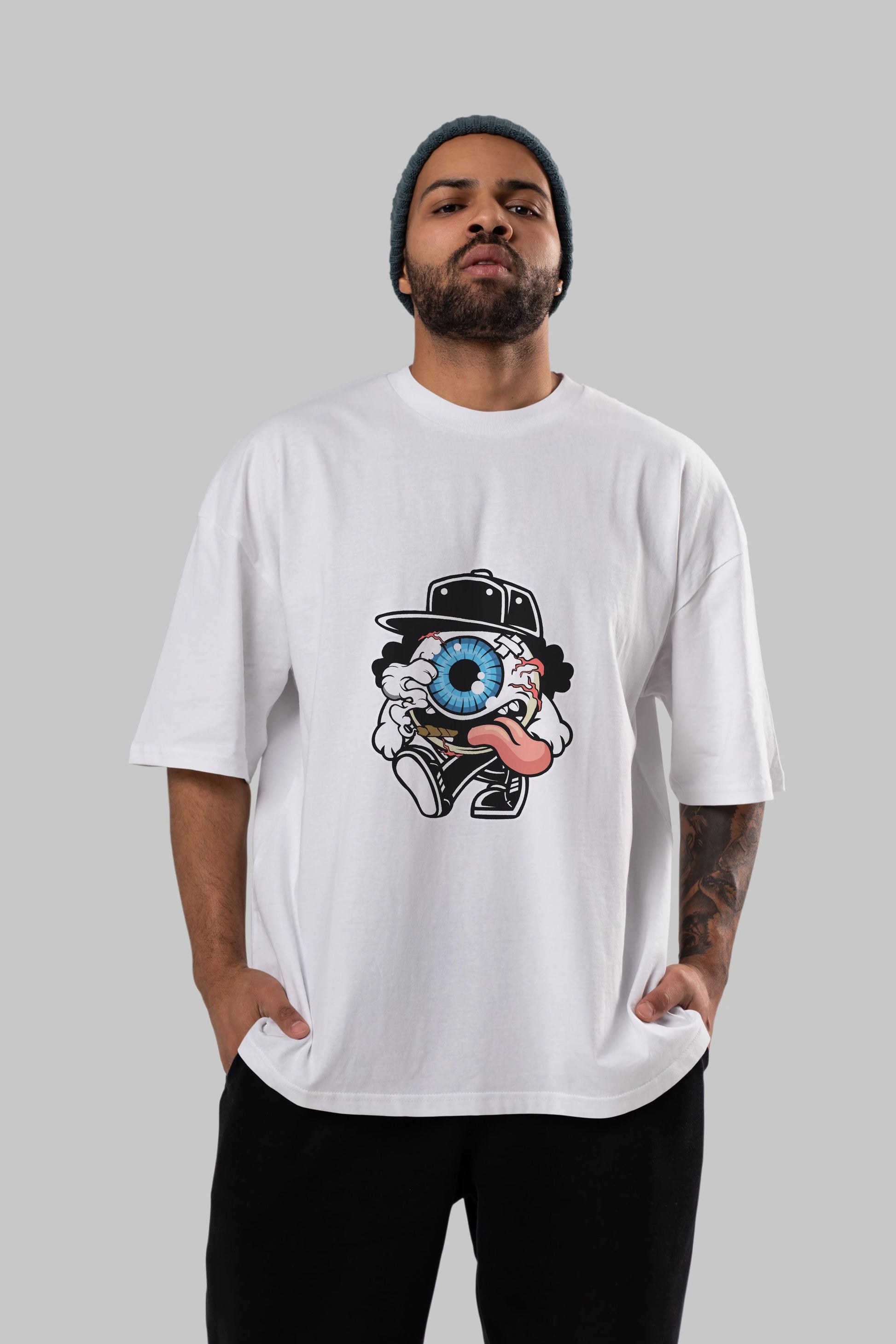 Eyeball Ön Baskılı Oversize t-shirt Erkek Kadın Unisex %100 Pamuk tişort