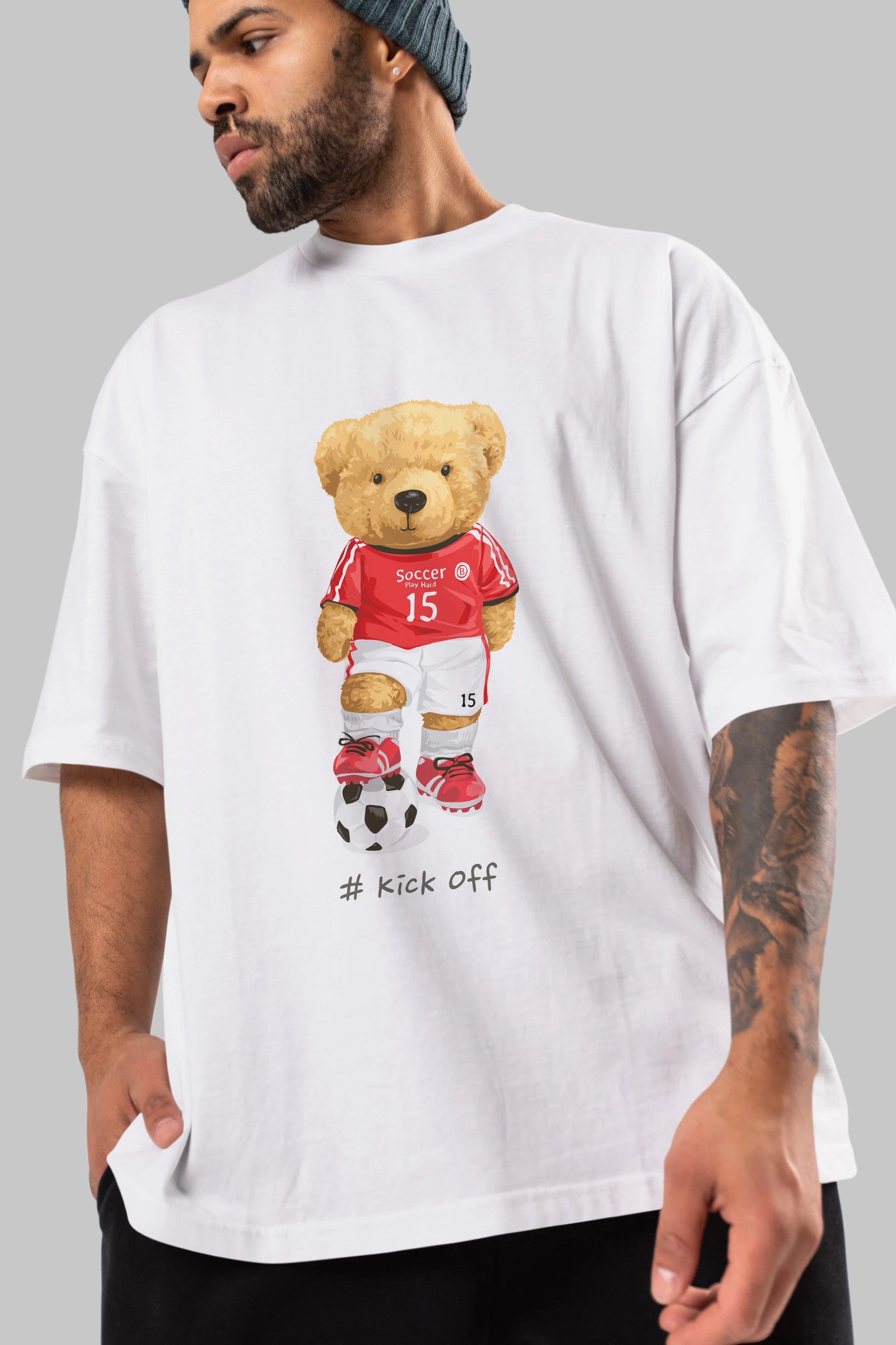 Teddy Bear Kick Off Ön Baskılı Oversize t-shirt Erkek Kadın Unisex %100 Pamuk