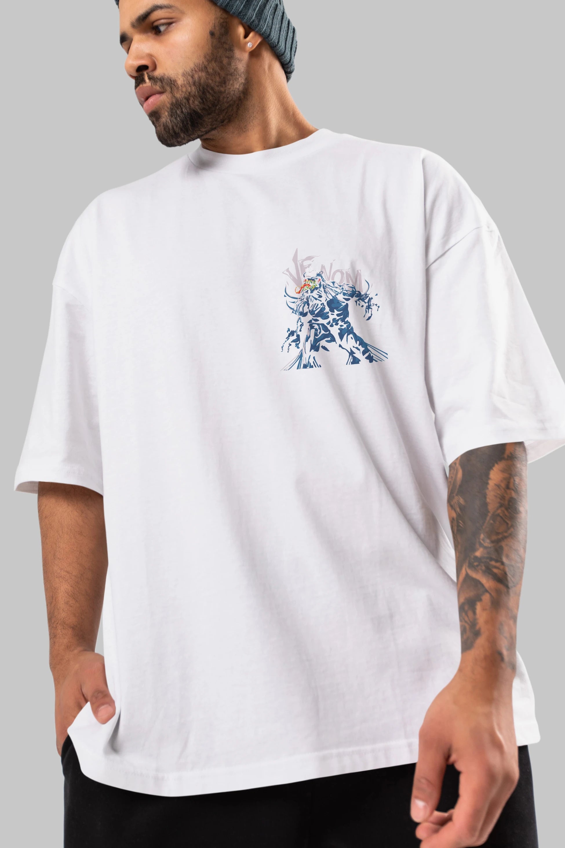 Venom (8) Ön Sol Baskılı Oversize t-shirt Erkek Kadın Unisex %100 Pamuk Bisiklet Yaka tişort