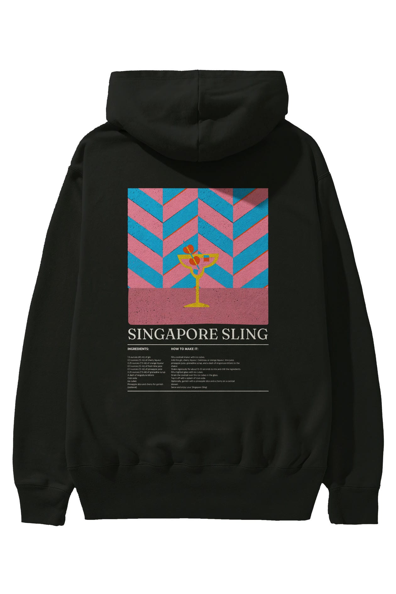 Singapore Sling Kokteyl Arka Baskılı Hoodie Oversize Kapüşonlu Sweatshirt Erkek Kadın