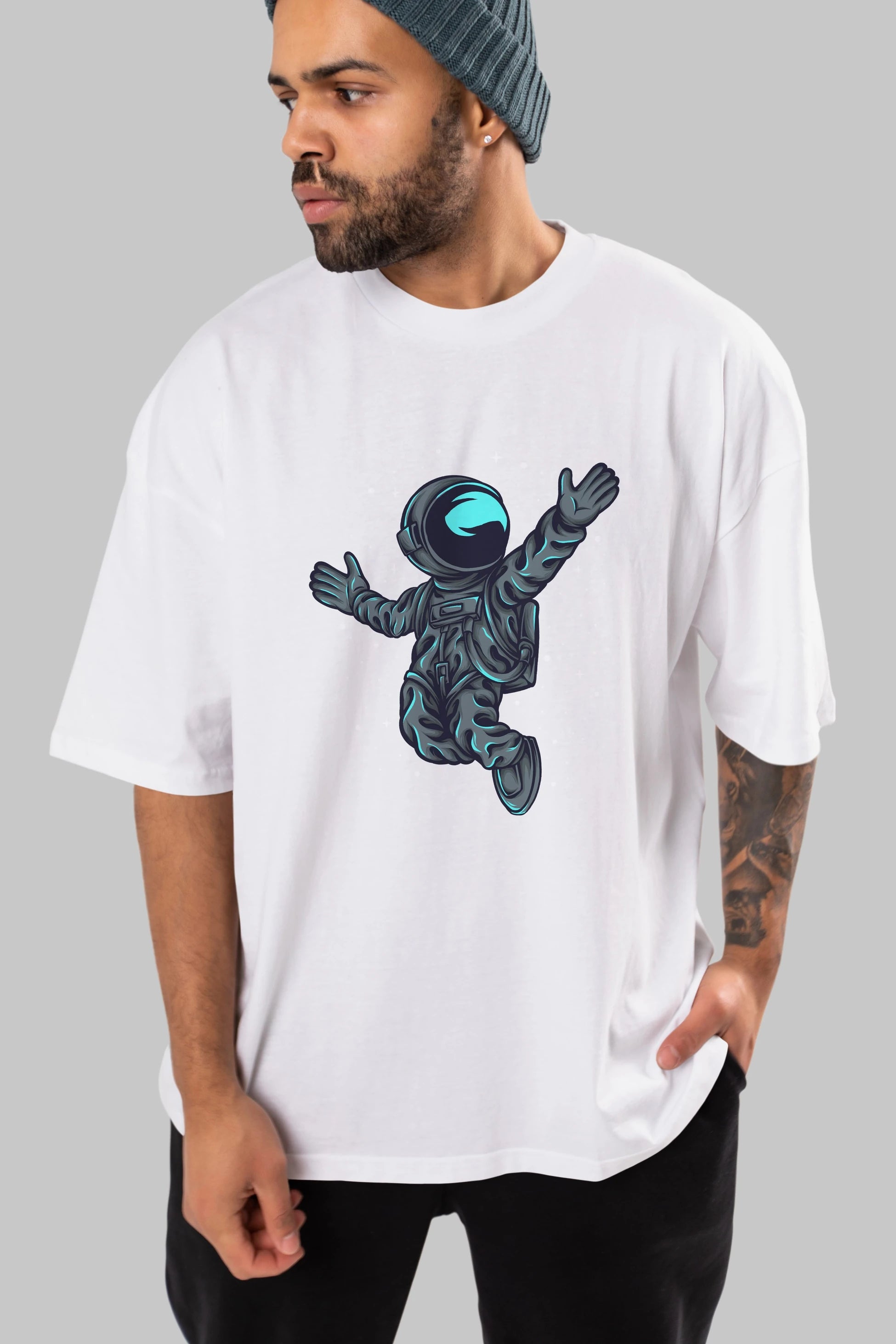 Happy Astronaut Ön Baskılı Oversize t-shirt Erkek Kadın Unisex