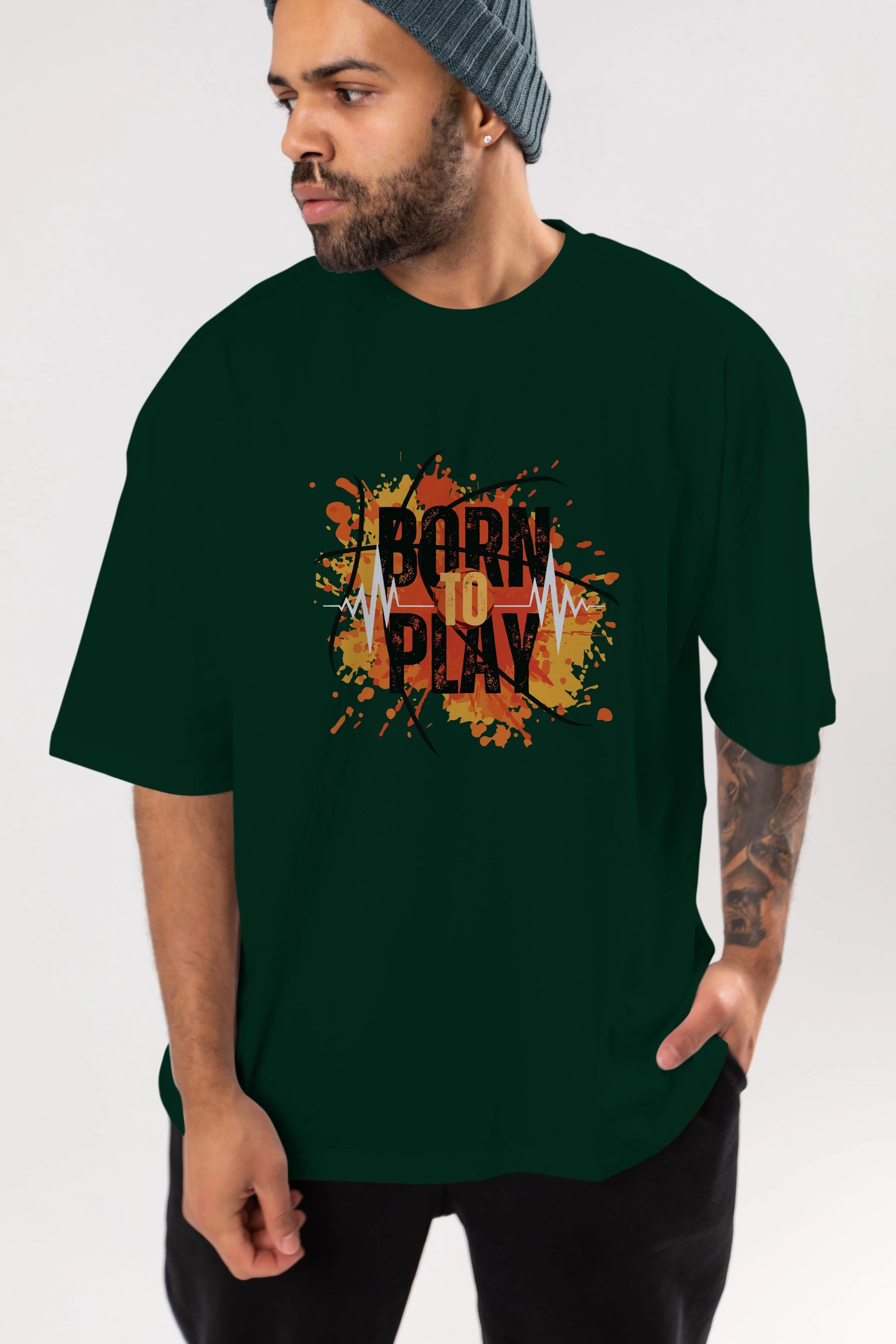 Born to Play Yazılı Ön Baskılı Oversize t-shirt Erkek Kadın Unisex