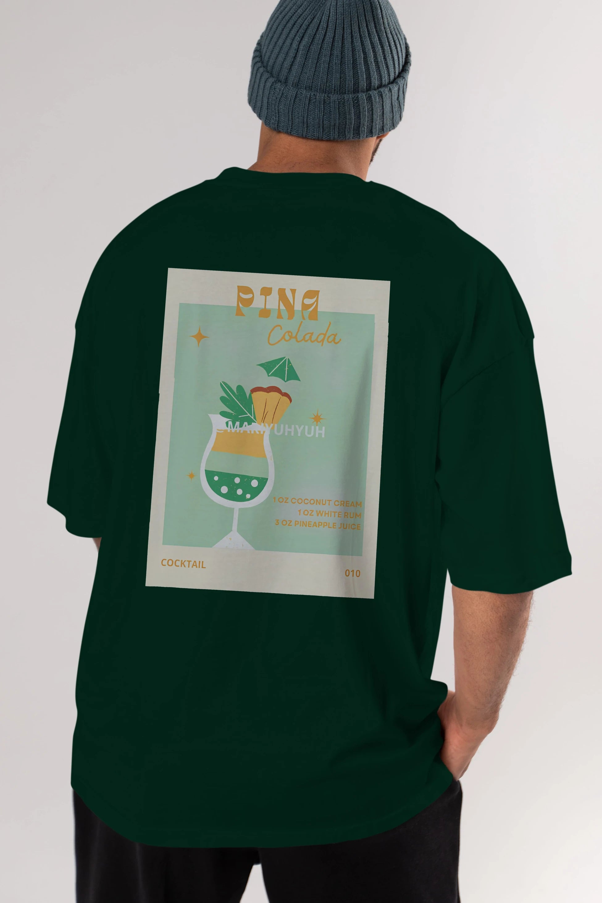Pina Colada Arka Baskılı Oversize t-shirt Erkek Kadın Unisex %100 Pamuk Bisiklet Yaka tişort