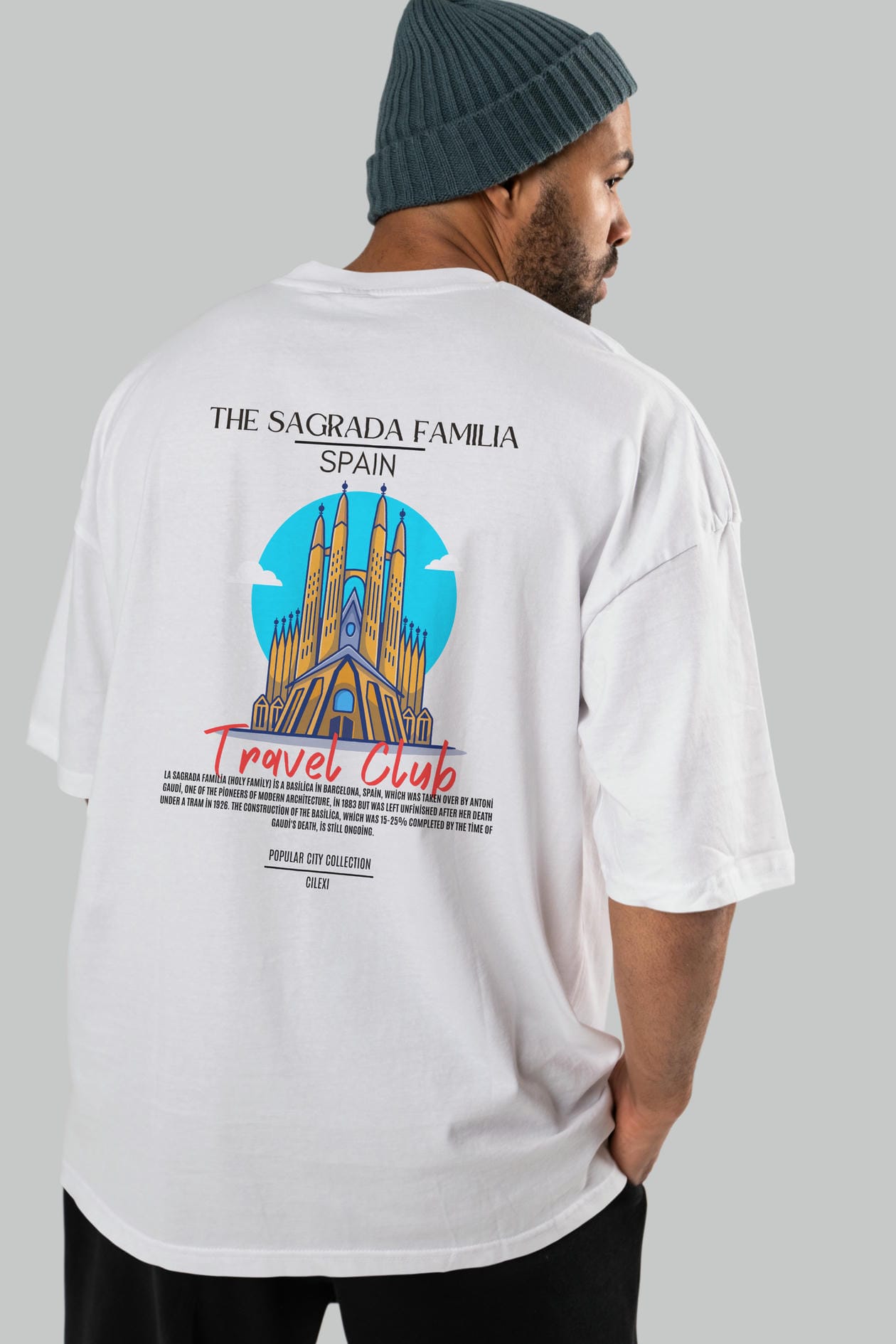 The Sagrada Familia Spain Arka Baskılı Oversize t-shirt Erkek Kadın Pamuk Bisiklet Yaka tişort