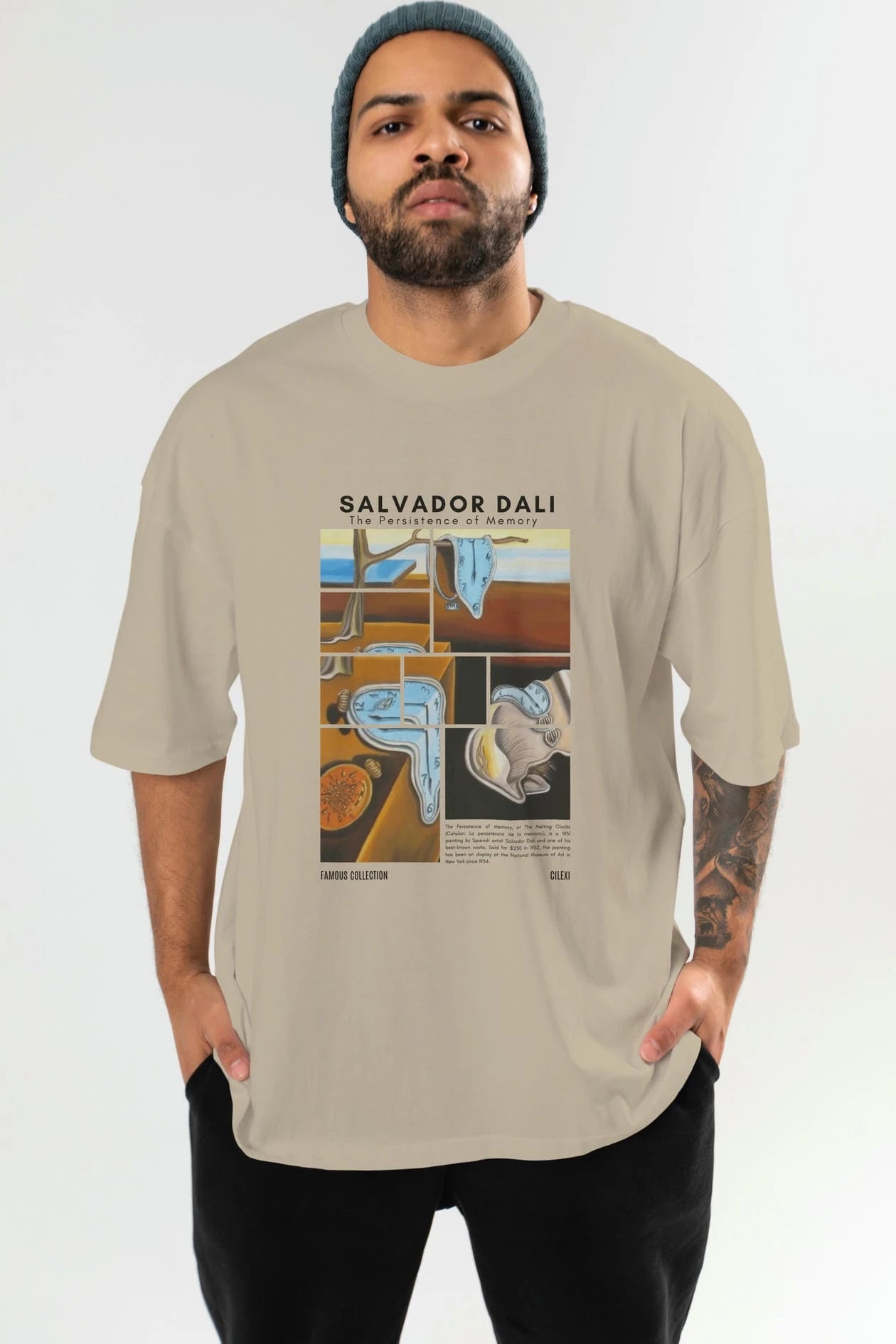 Salvador Dali ön Baskılı Oversize t-shirt Erkek Kadın Bisiklet Yaka Pamuk tişort