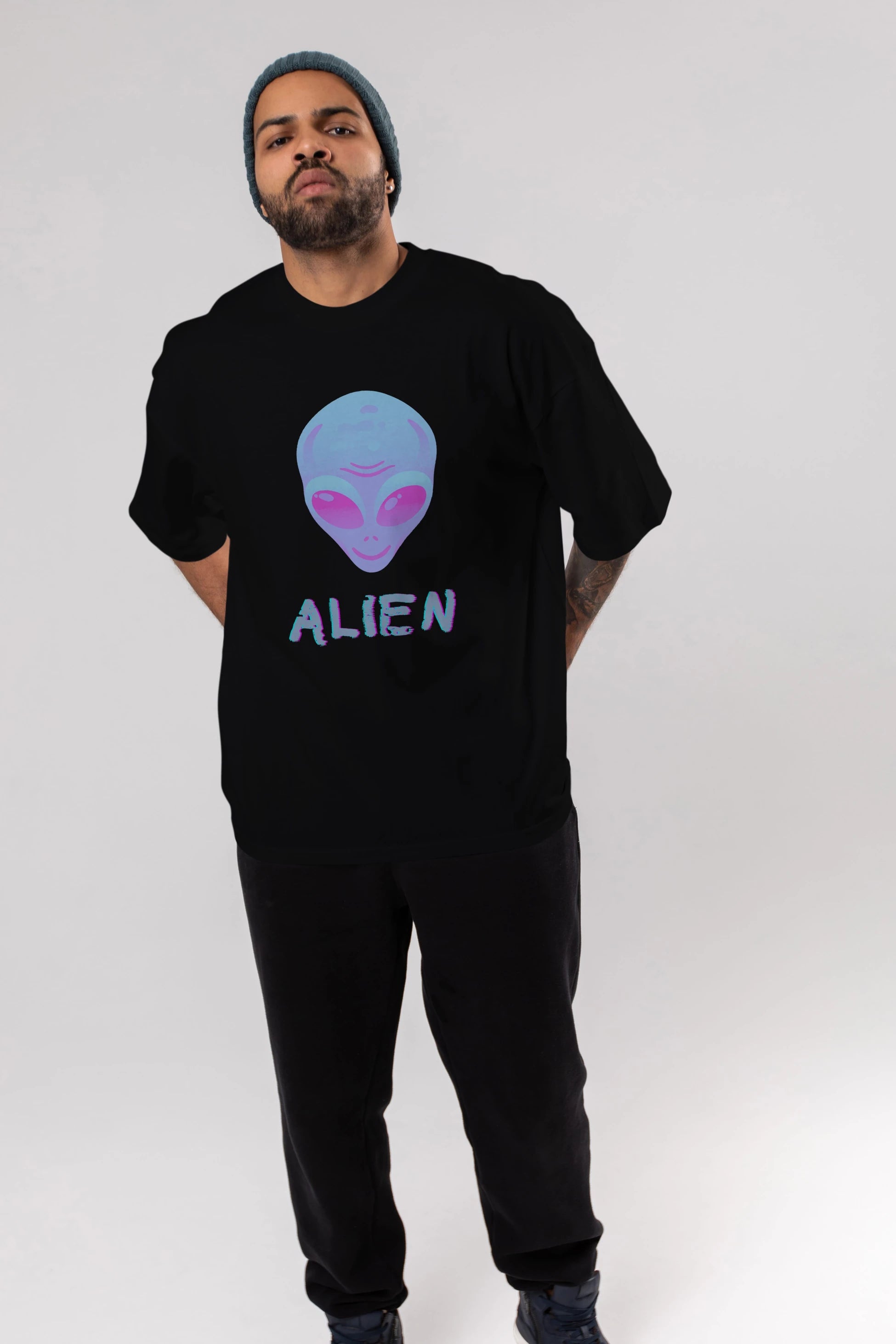 Alien Ön Baskılı Oversize t-shirt Erkek Kadın Unisex