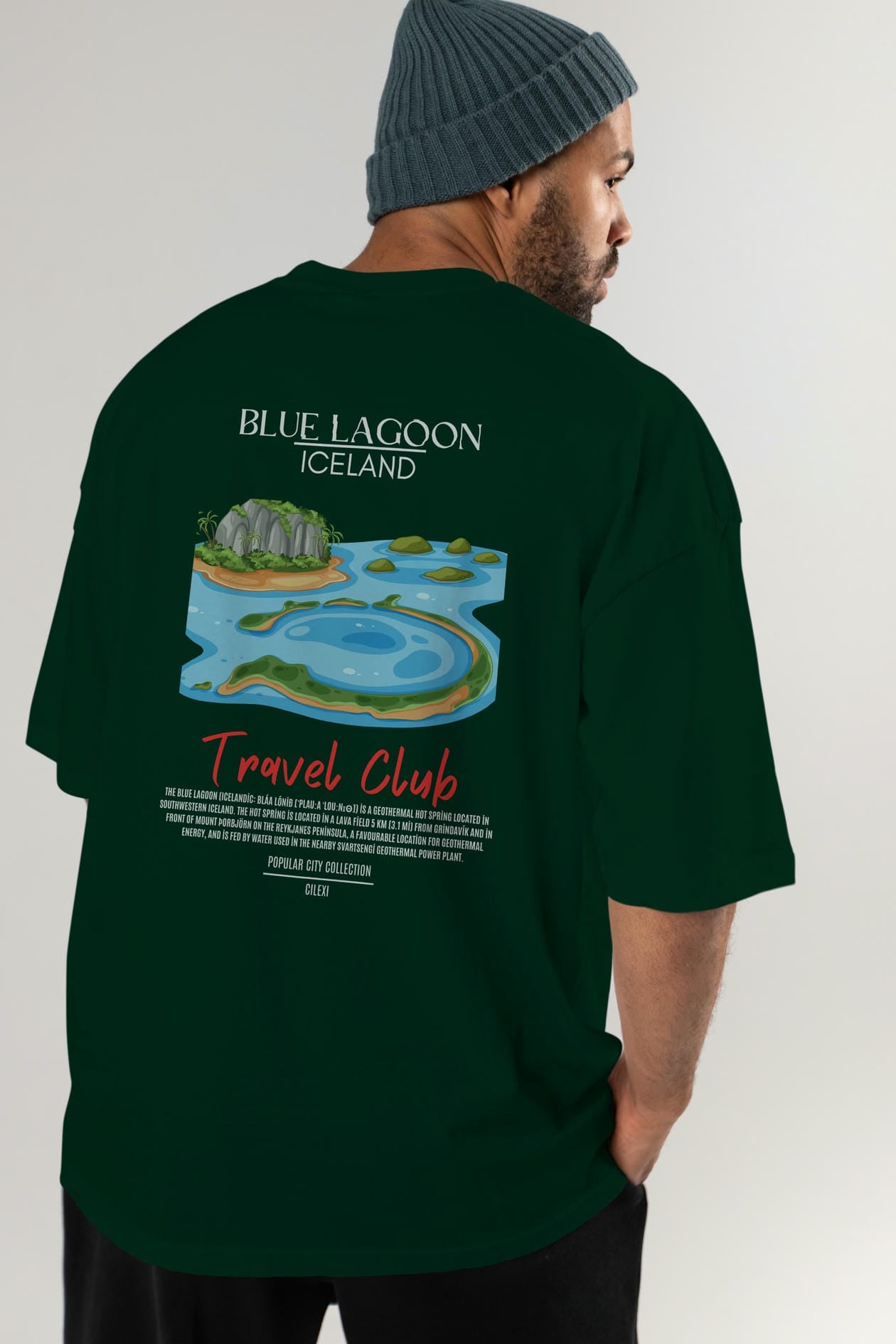 Blue Lagoon İceland Arka Baskılı Oversize t-shirt Erkek Kadın Pamuk Bisiklet Yaka tişort
